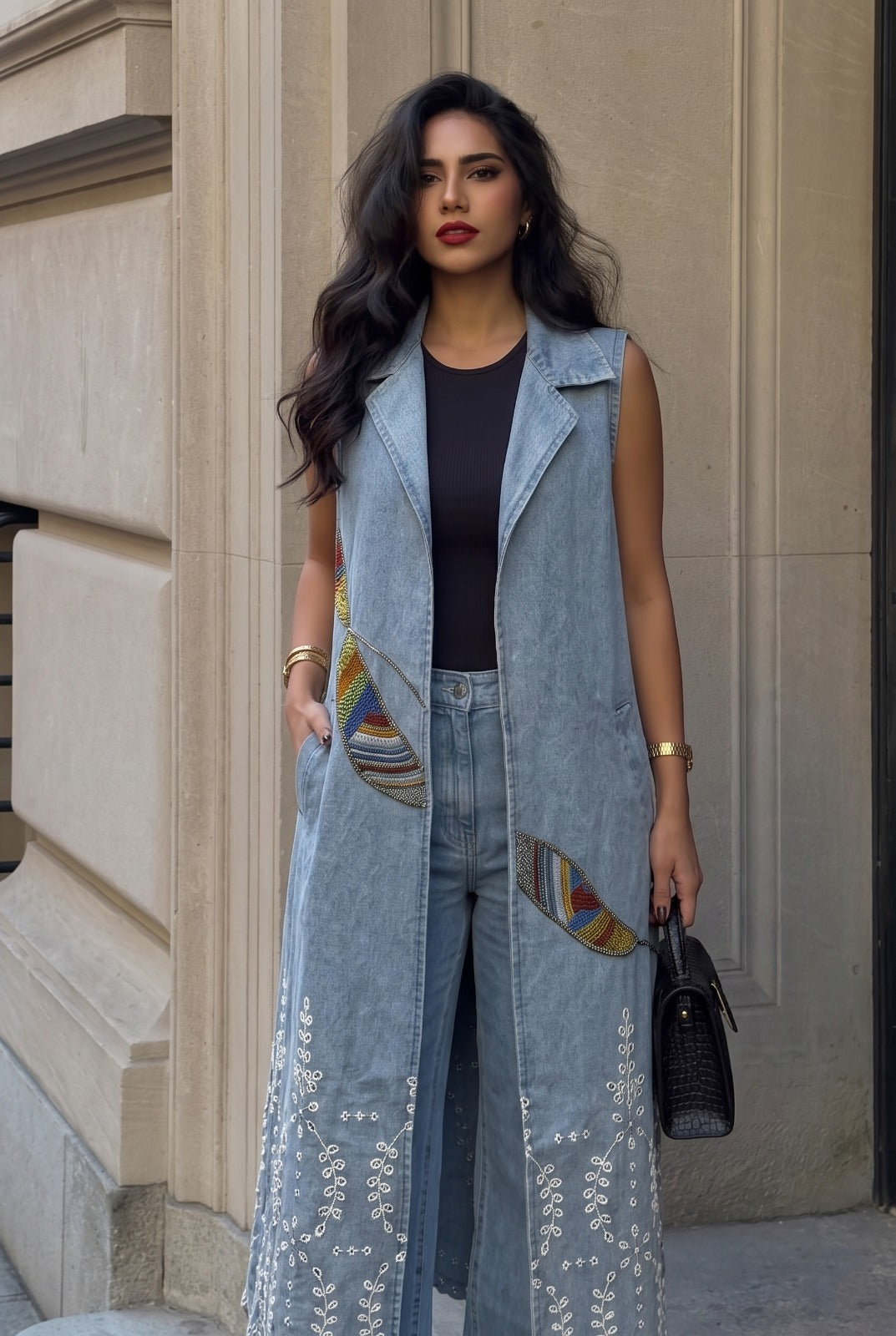 Light Wash Blue Denim Long Jacket