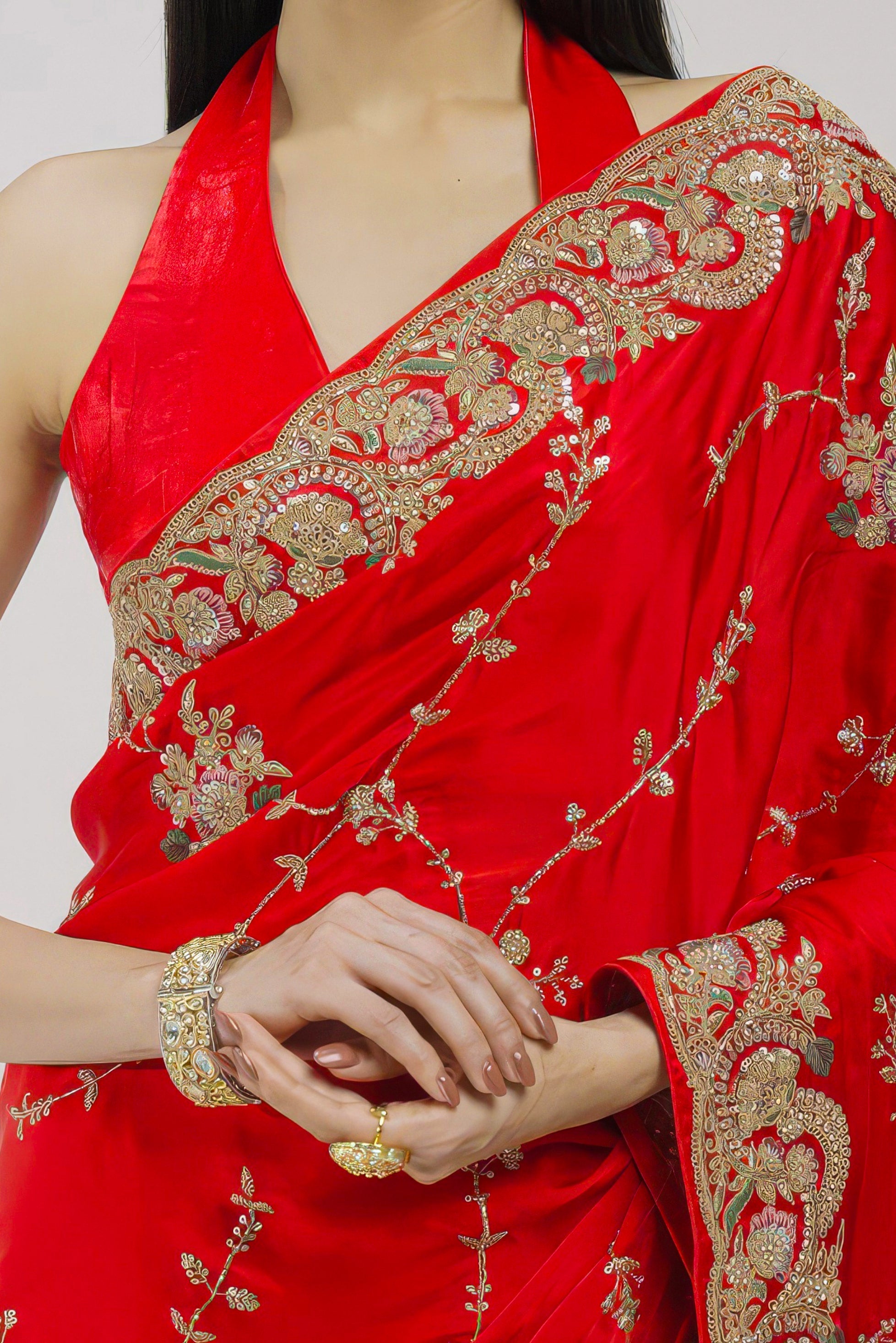 Scarlet Red Embellished Premium Silk Saree