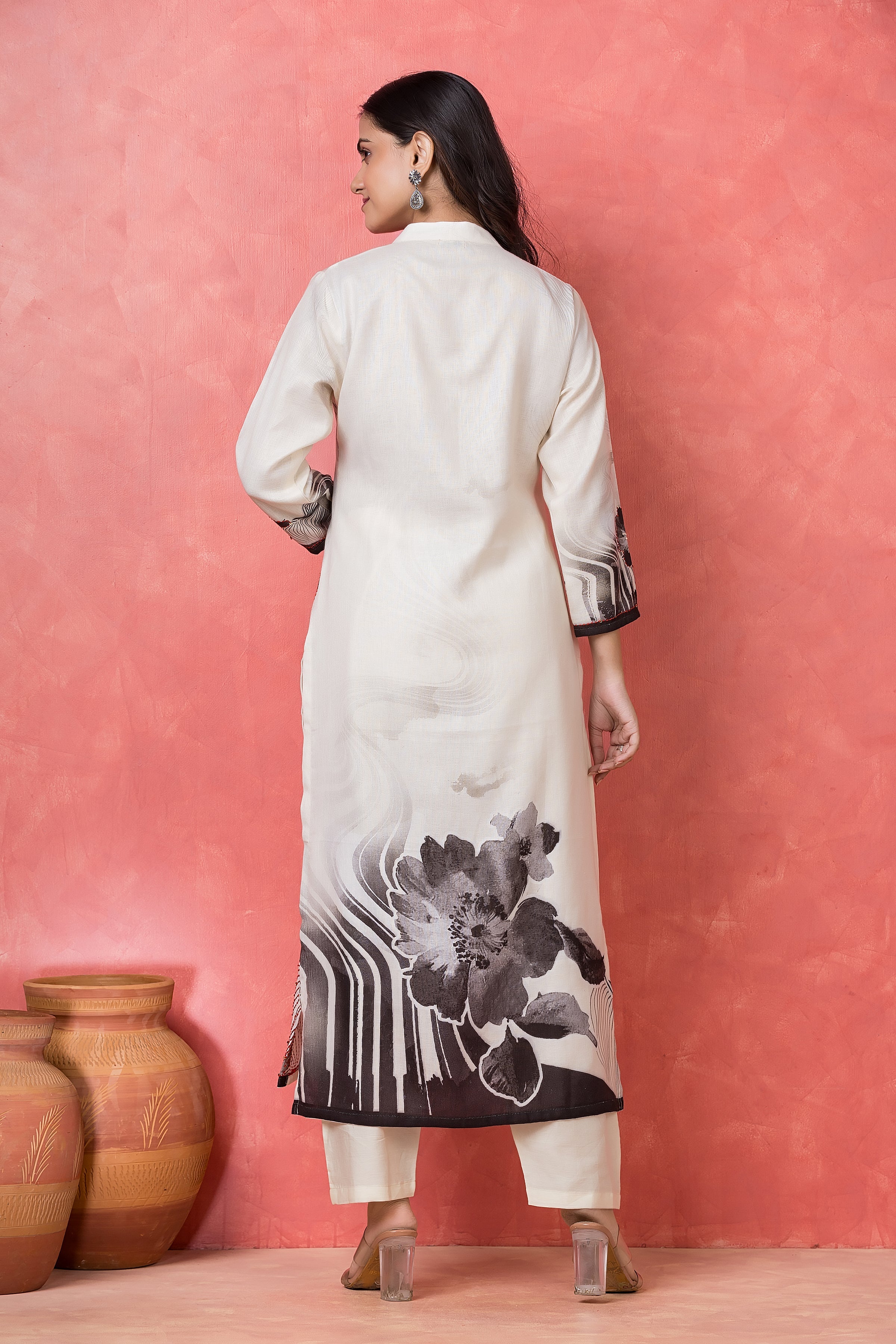 Monochrome Charcoal Printed Cotton Pant Set
