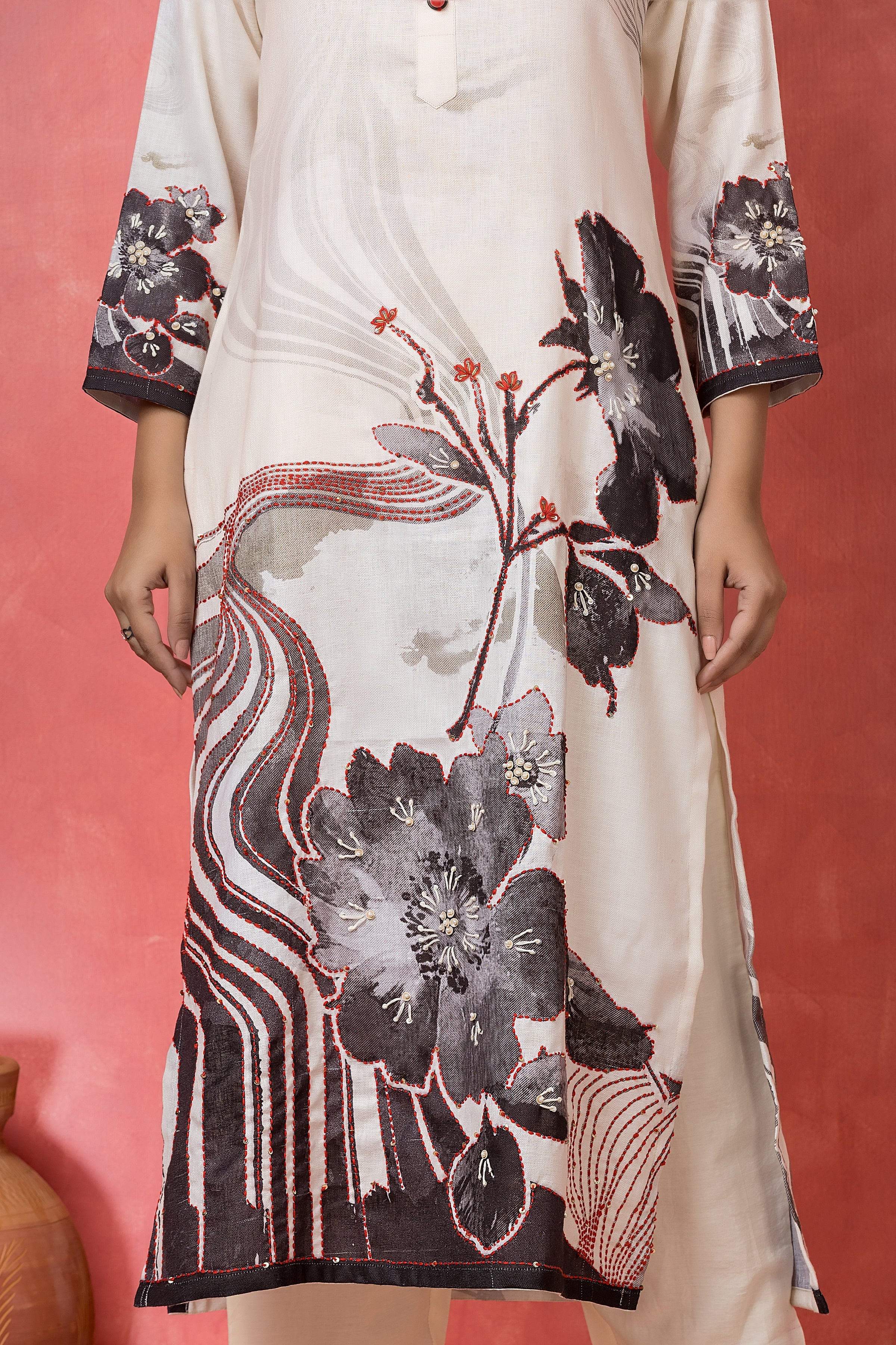 Monochrome Charcoal Printed Cotton Pant Set