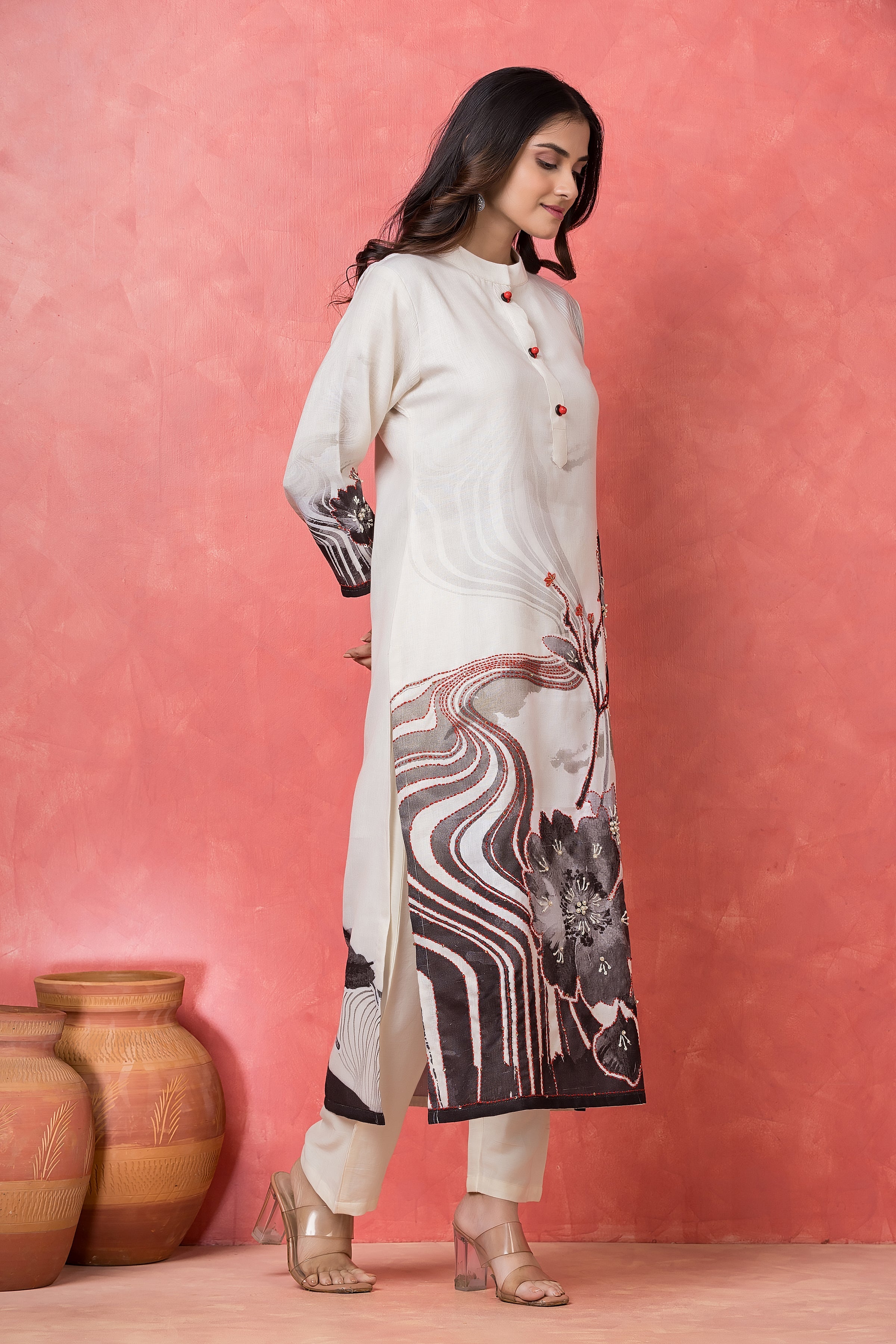 Monochrome Charcoal Printed Cotton Pant Set