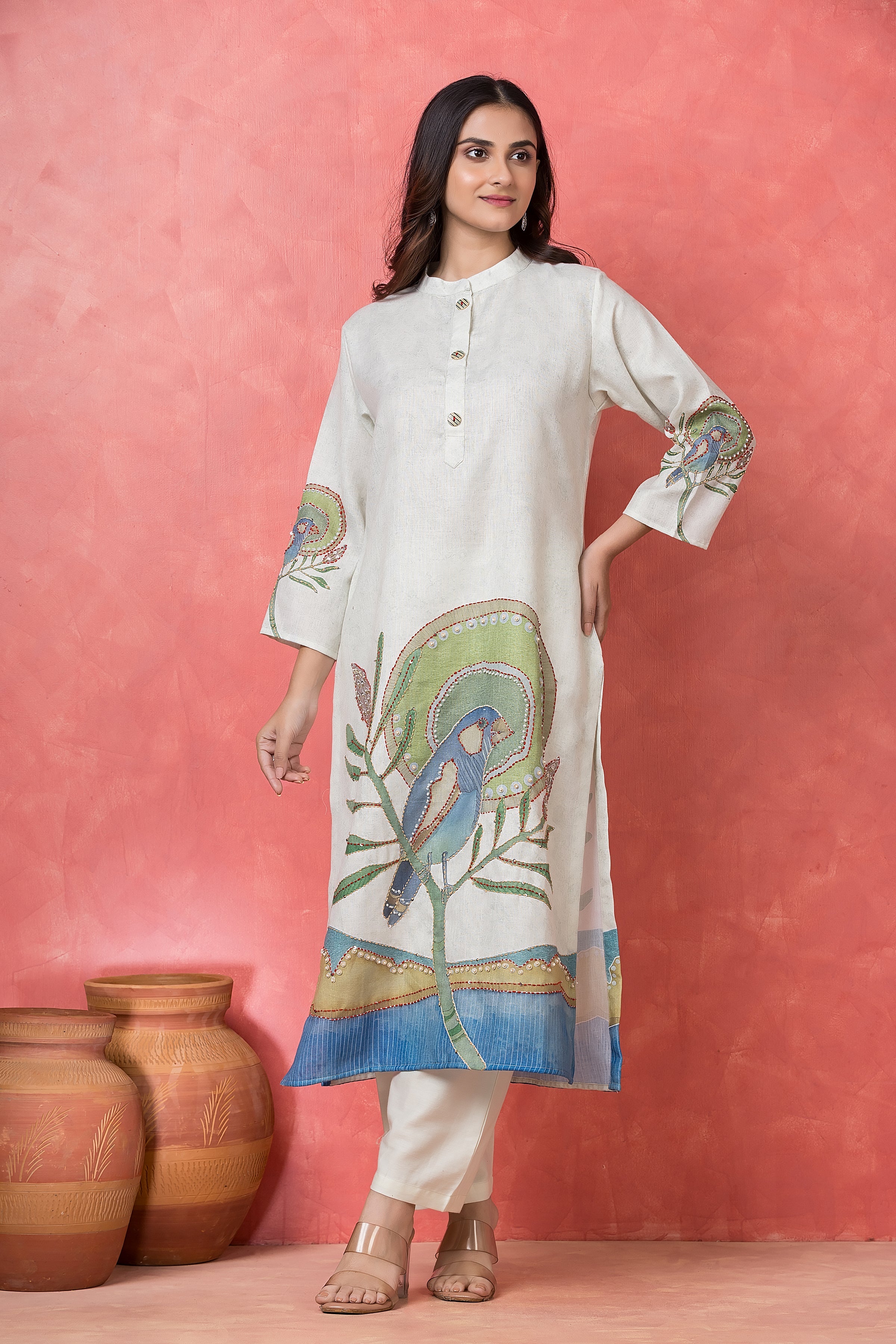 Tropical Vista Embroidered Cotton Pant Set