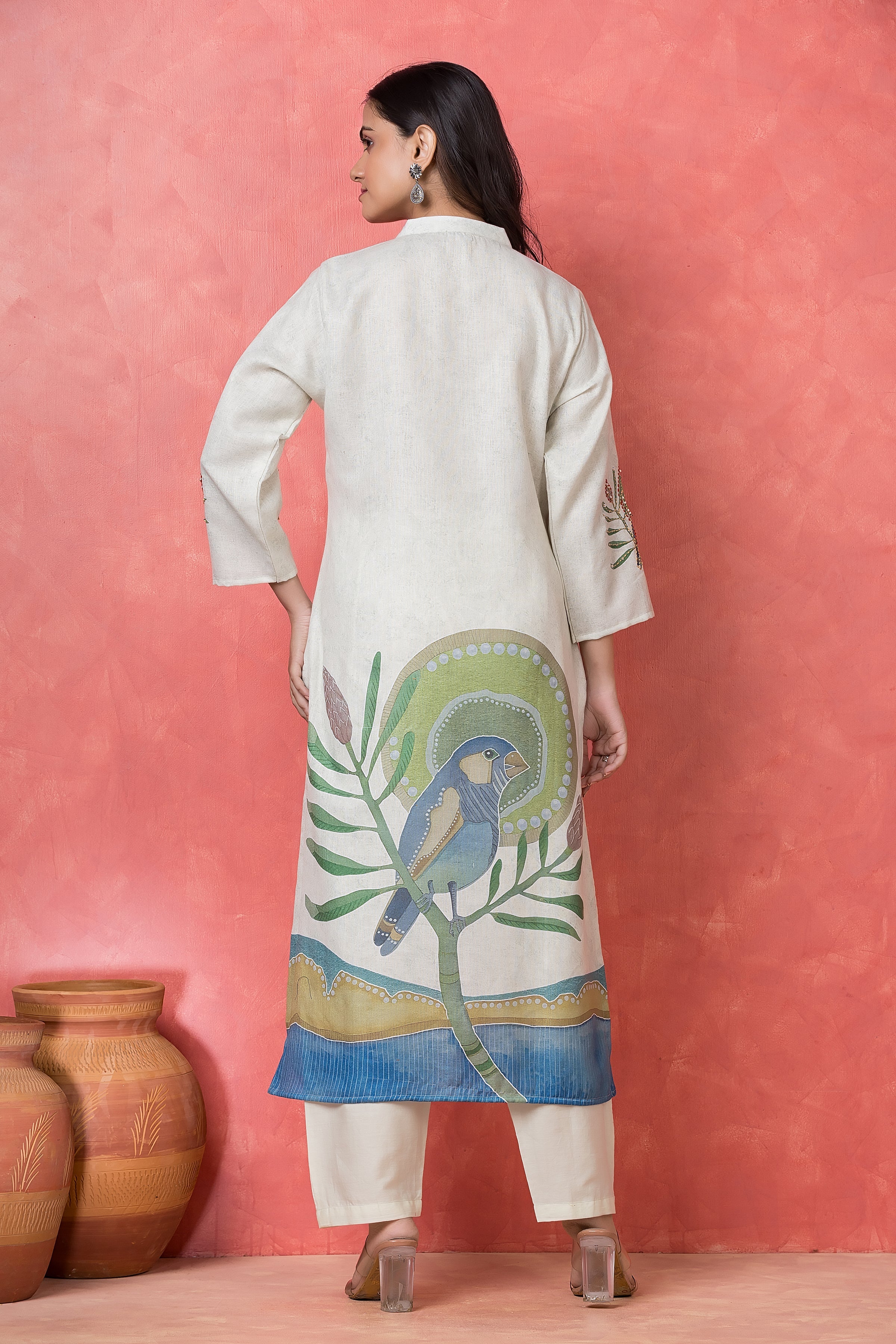 Tropical Vista Embroidered Cotton Pant Set