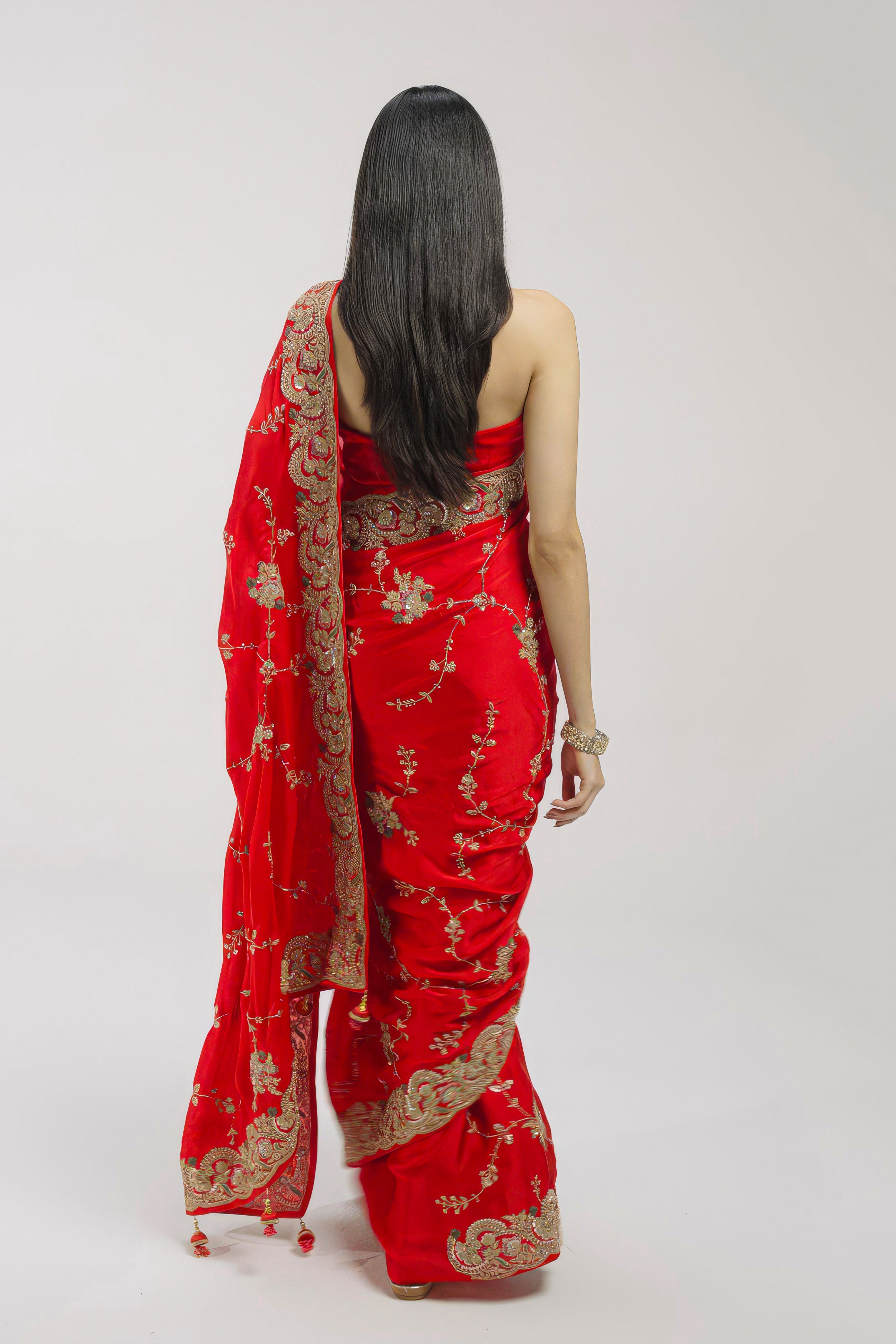 Scarlet Red Embellished Premium Silk Saree