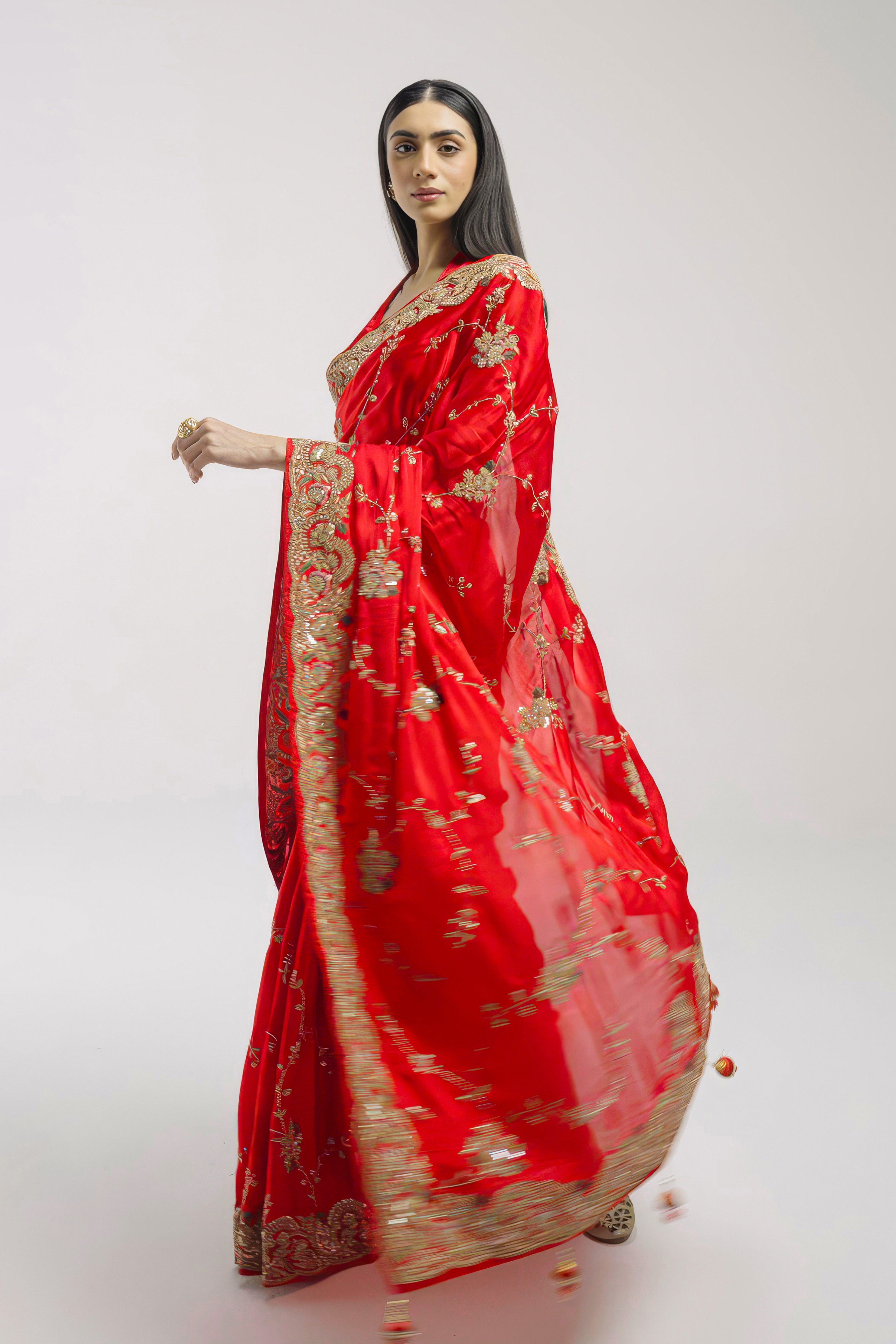 Scarlet Red Embellished Premium Silk Saree