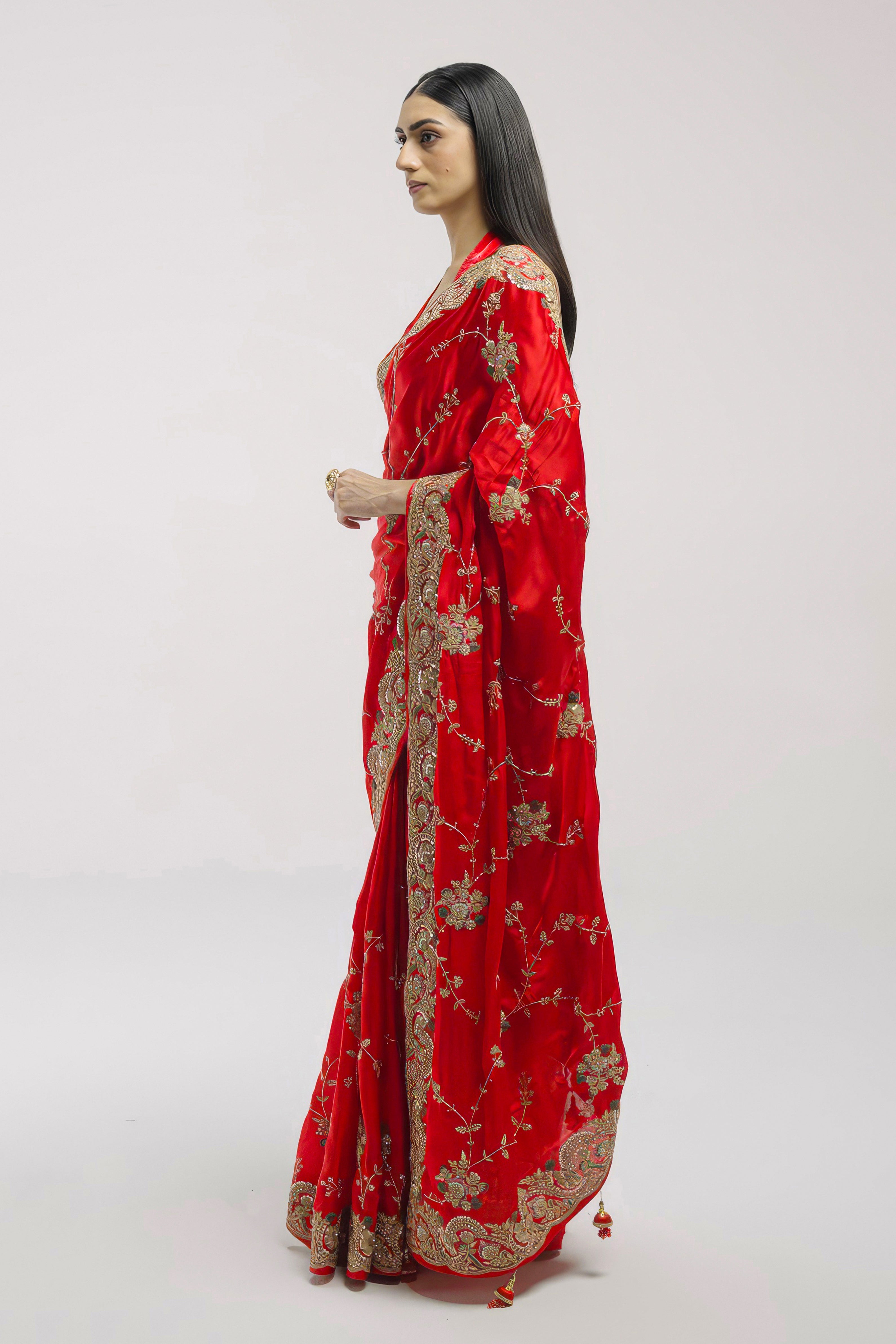 Scarlet Red Embellished Premium Silk Saree