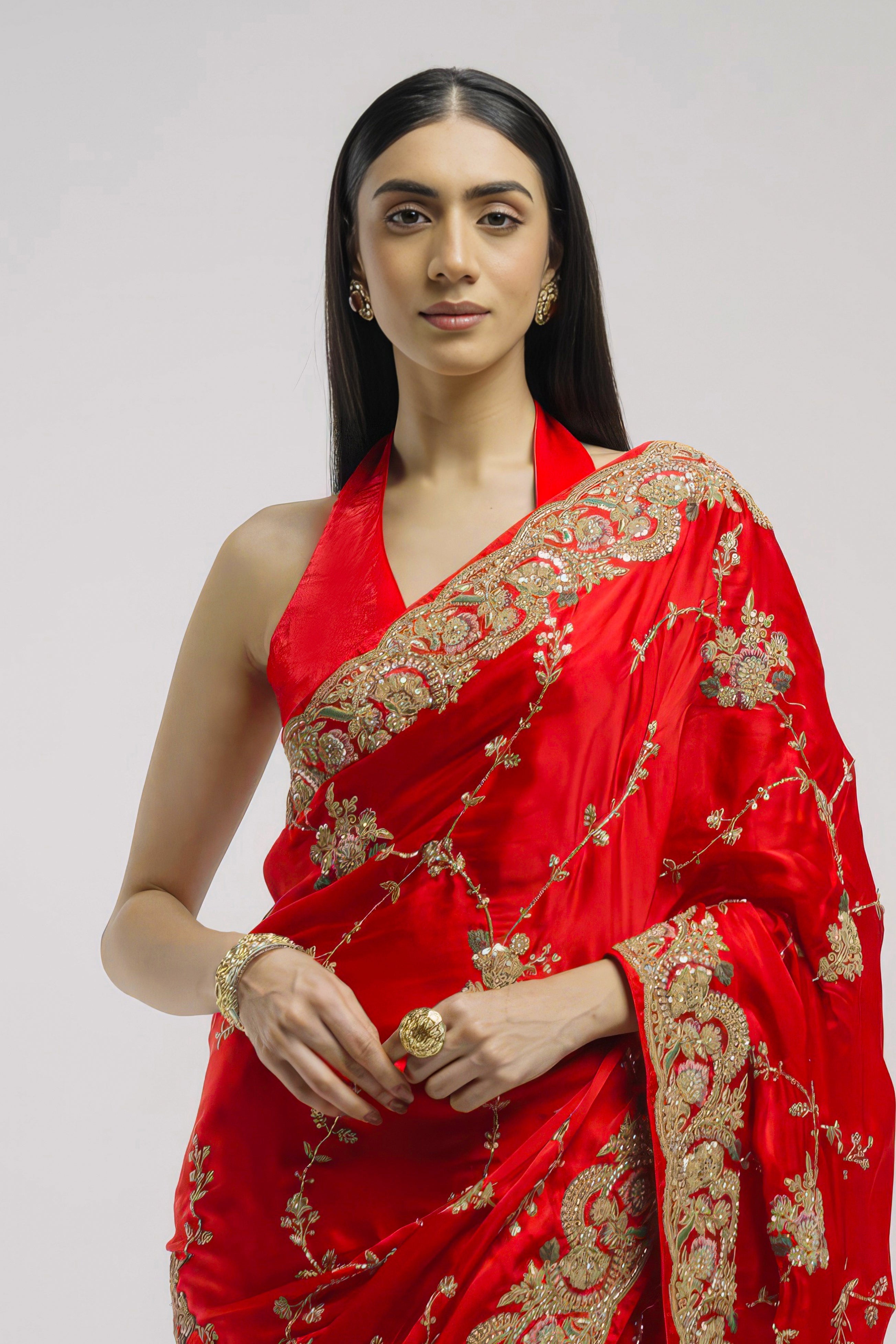 Scarlet Red Embellished Premium Silk Saree