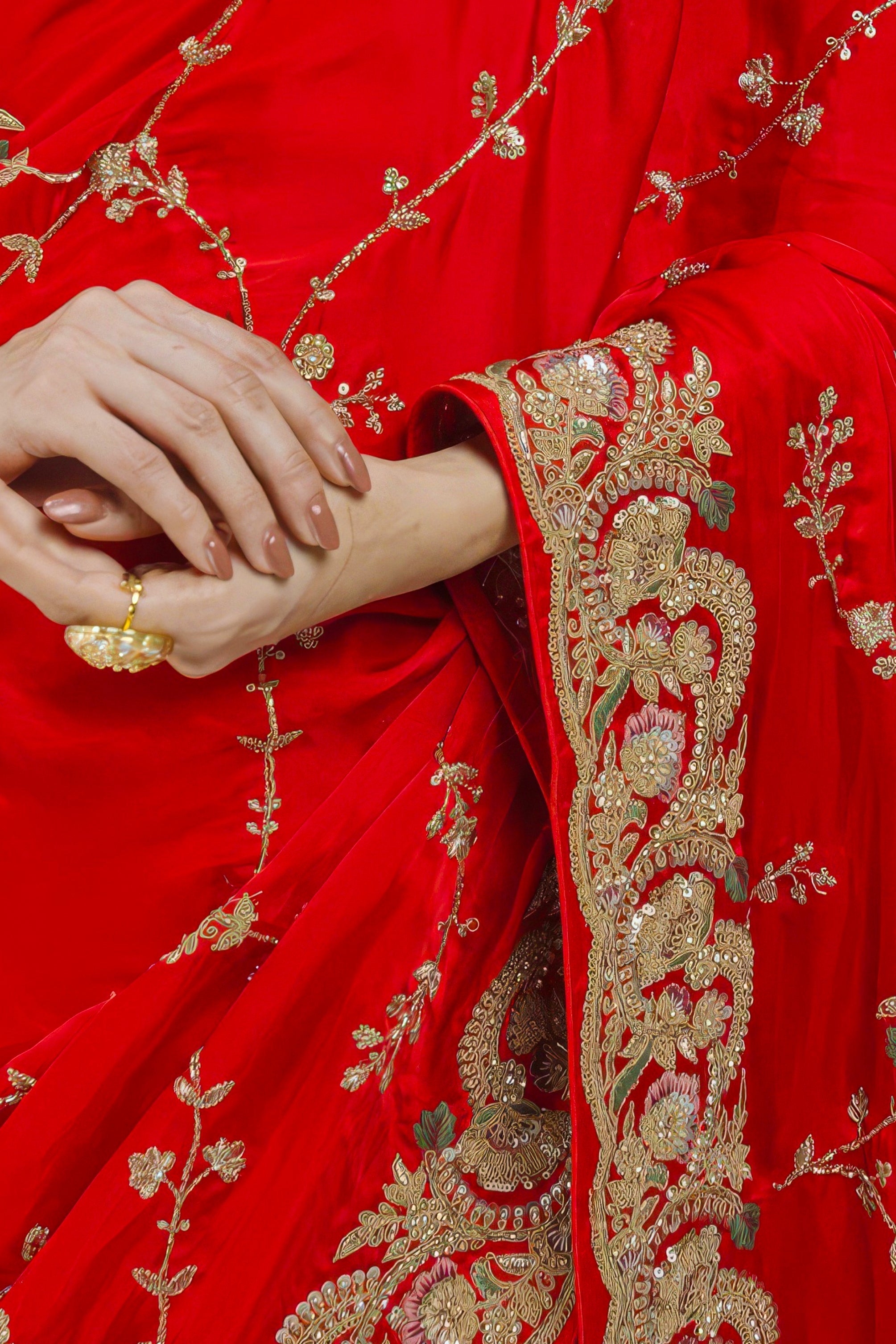 Scarlet Red Embellished Premium Silk Saree