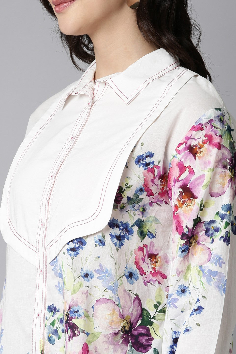 White Floral Printed French Cotton Shirt