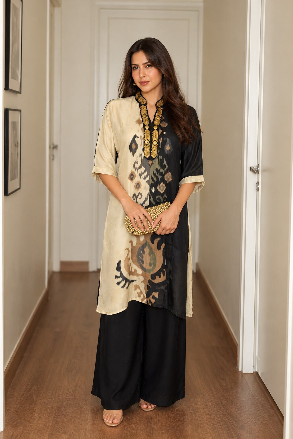 Monochrome Jet Black Printed Crepe Silk Co-Ord Set
