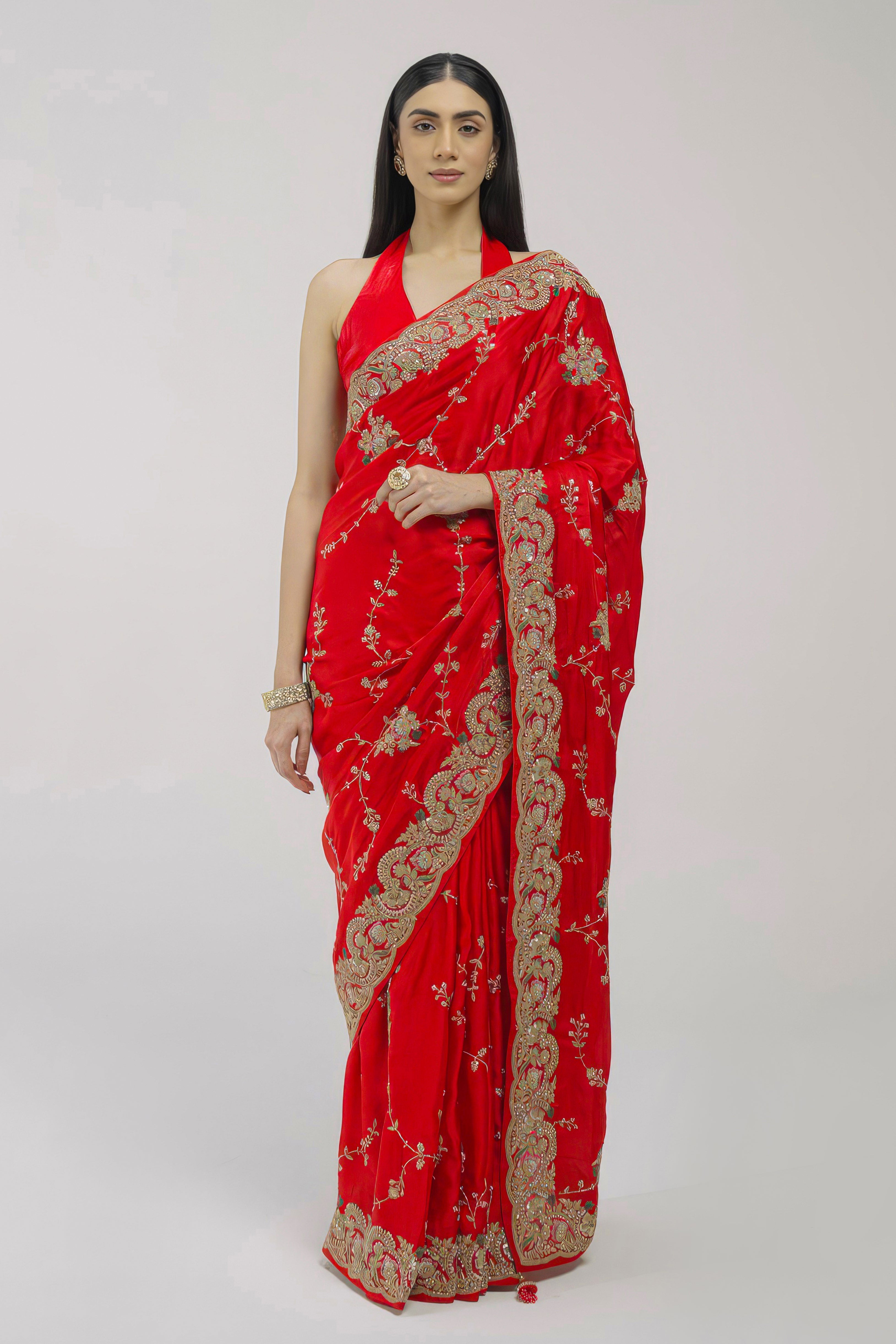 Scarlet Red Embellished Premium Silk Saree