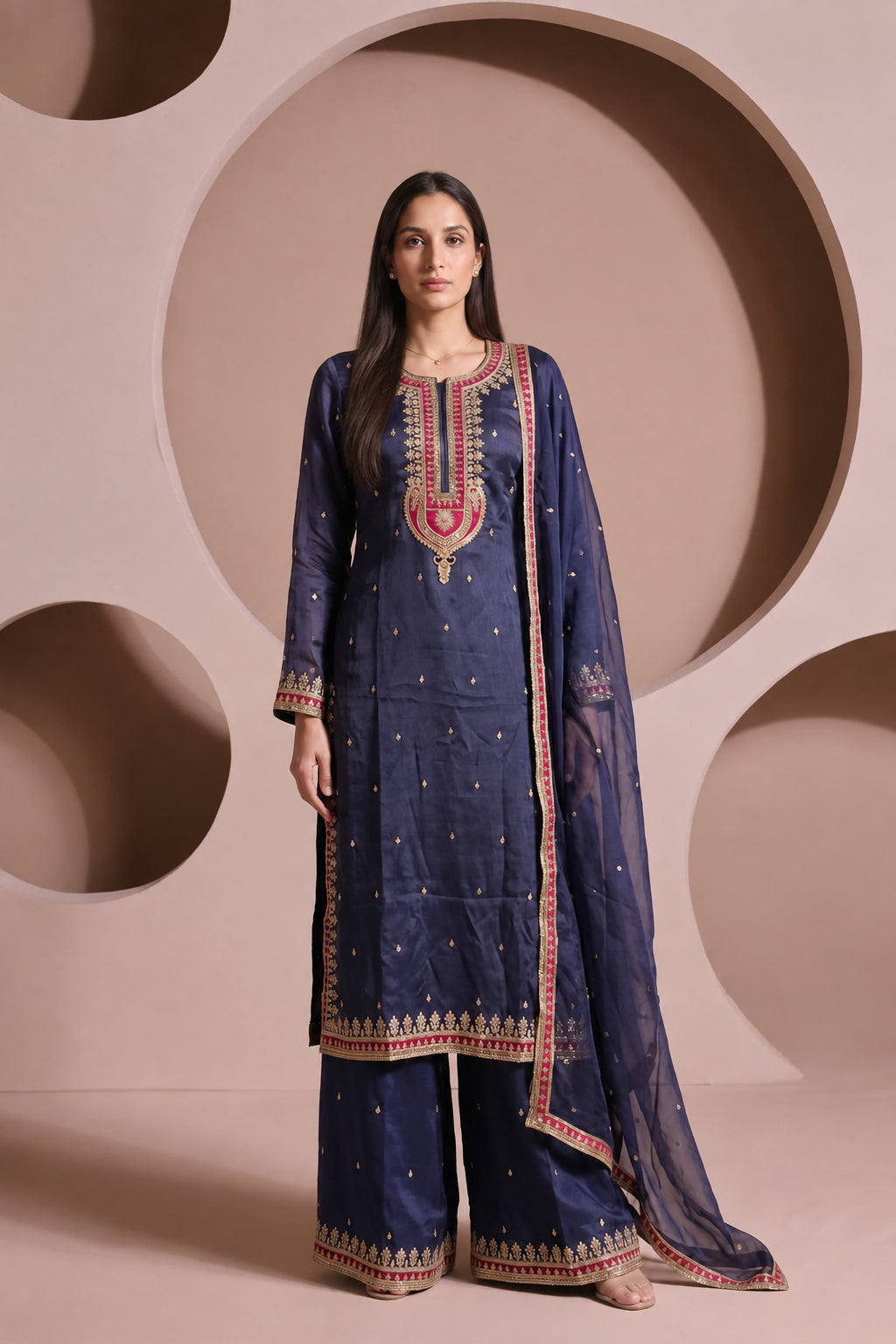 Dusty Grey Embellished Shimmer Silk Palazzo Set