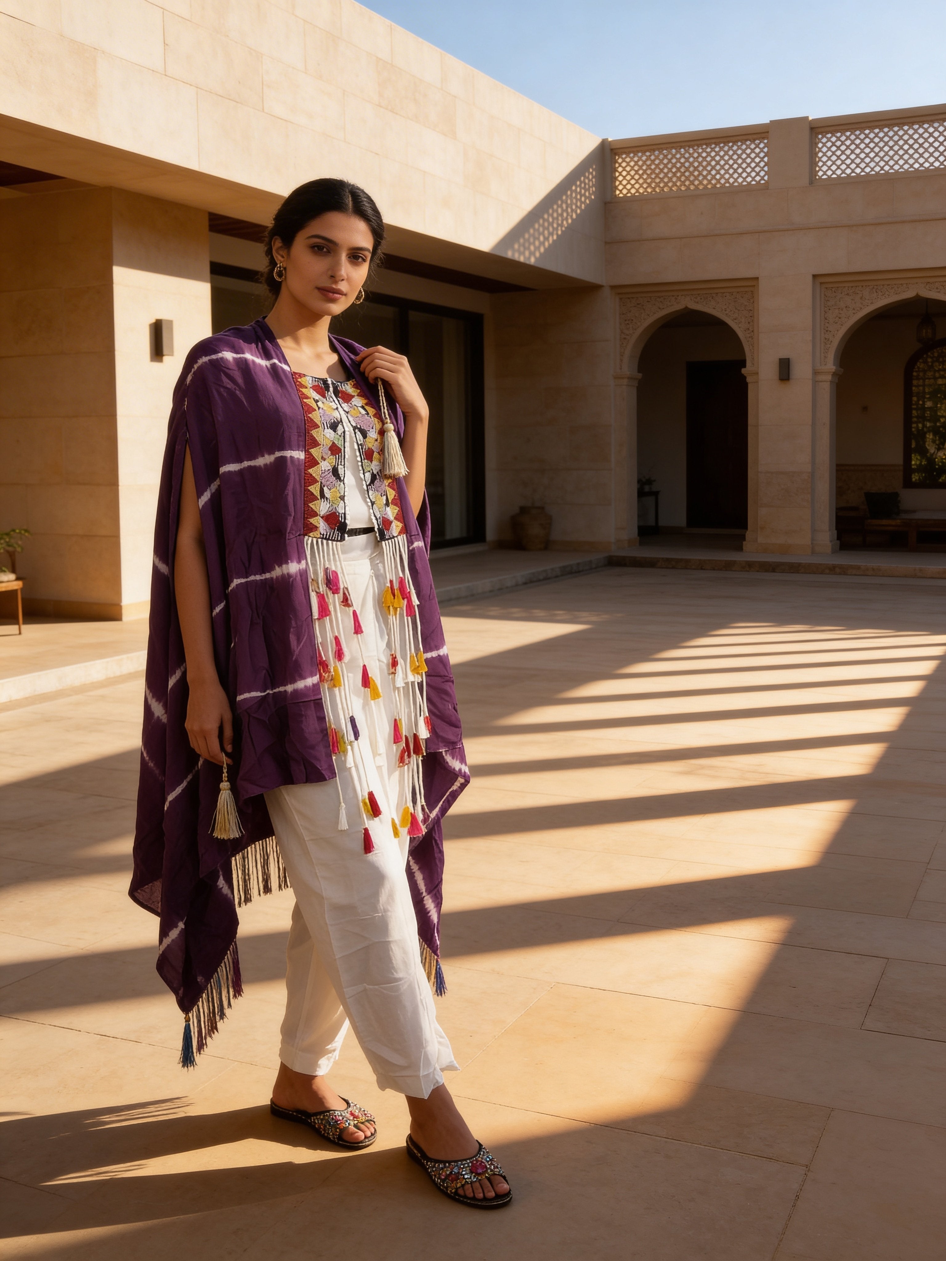 White Embellished Georgette Silk Co-Ord Set