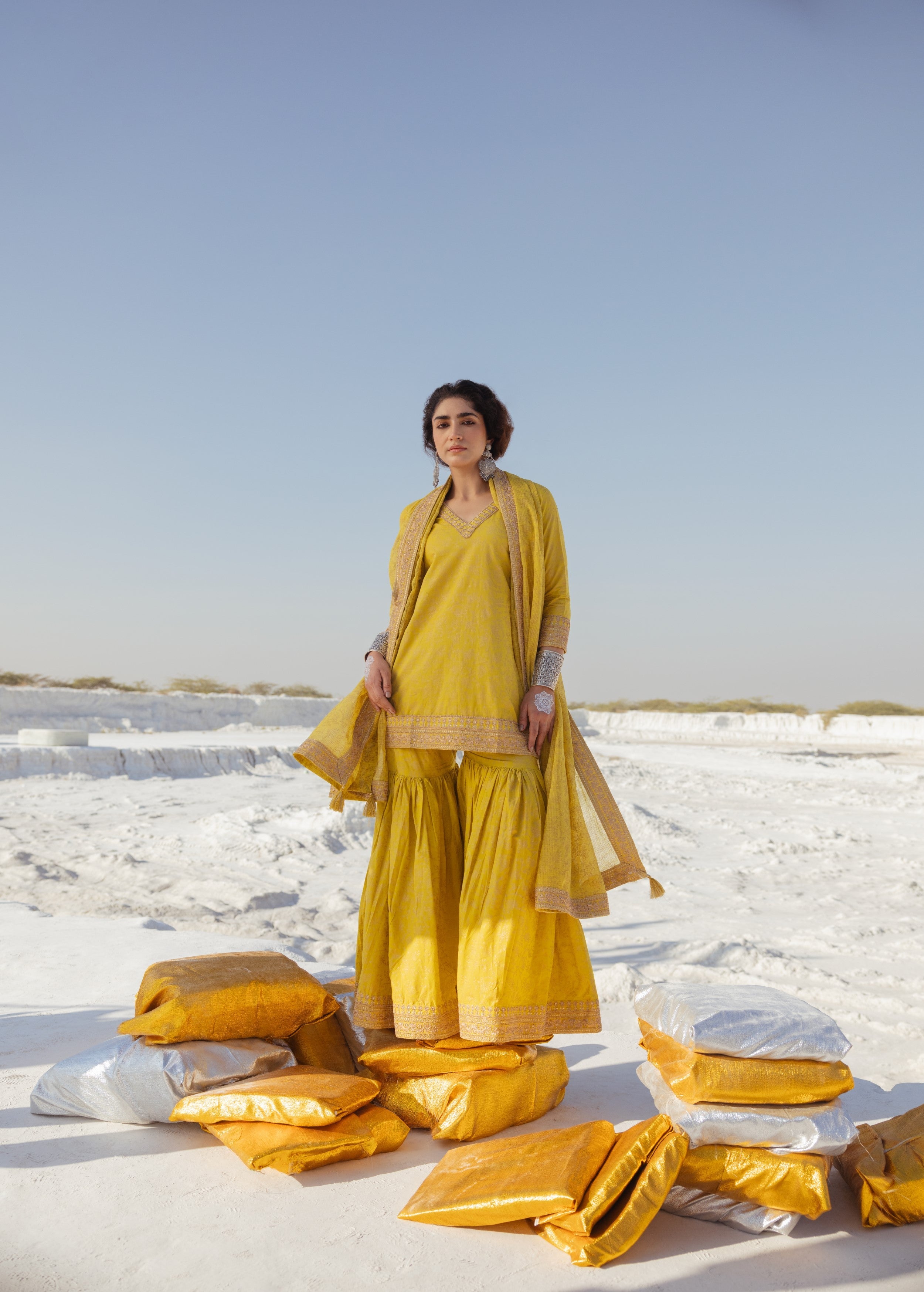 Bright Yellow Printed Organic Cotton Sharara Set