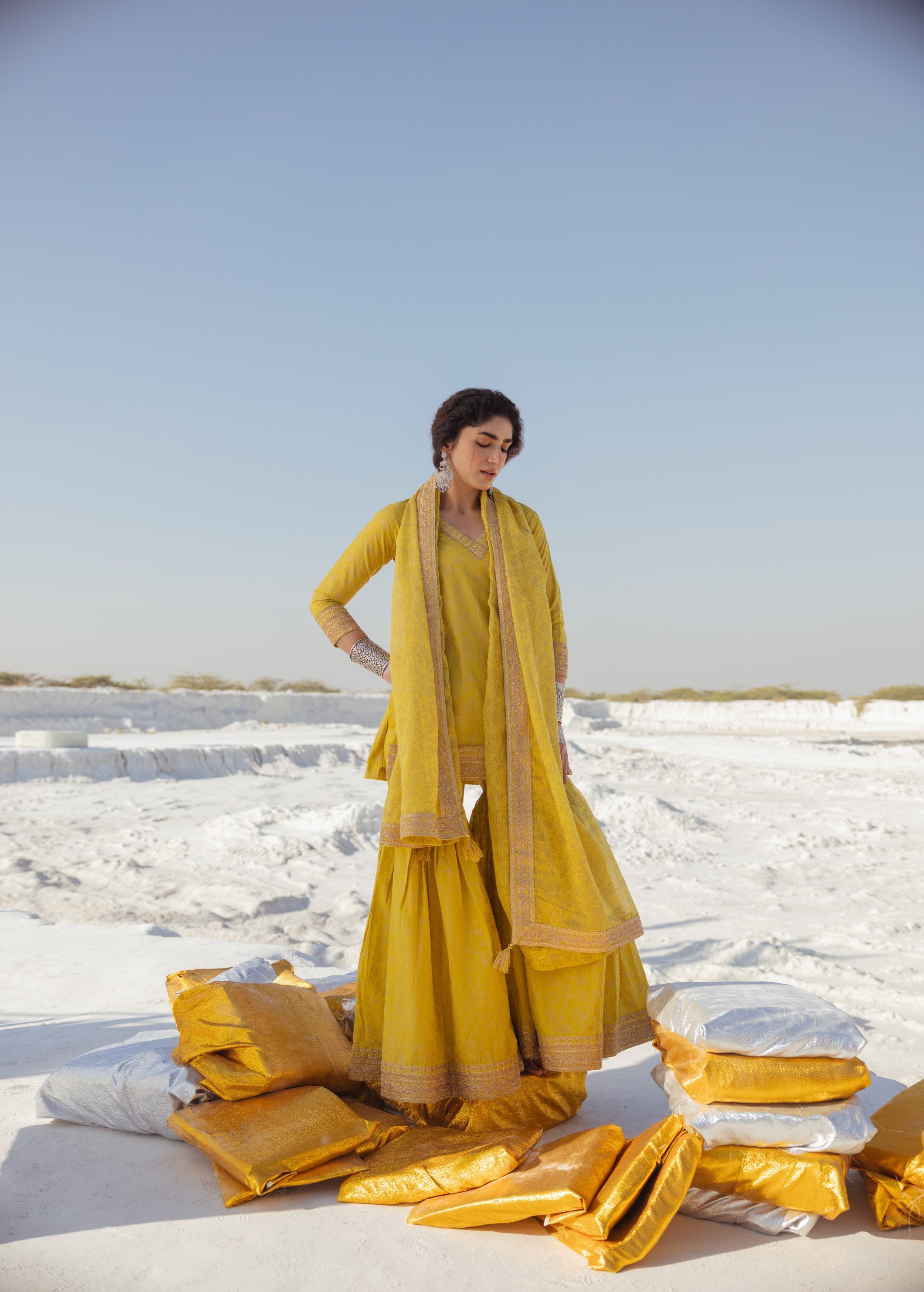 Bright Yellow Printed Organic Cotton Sharara Set