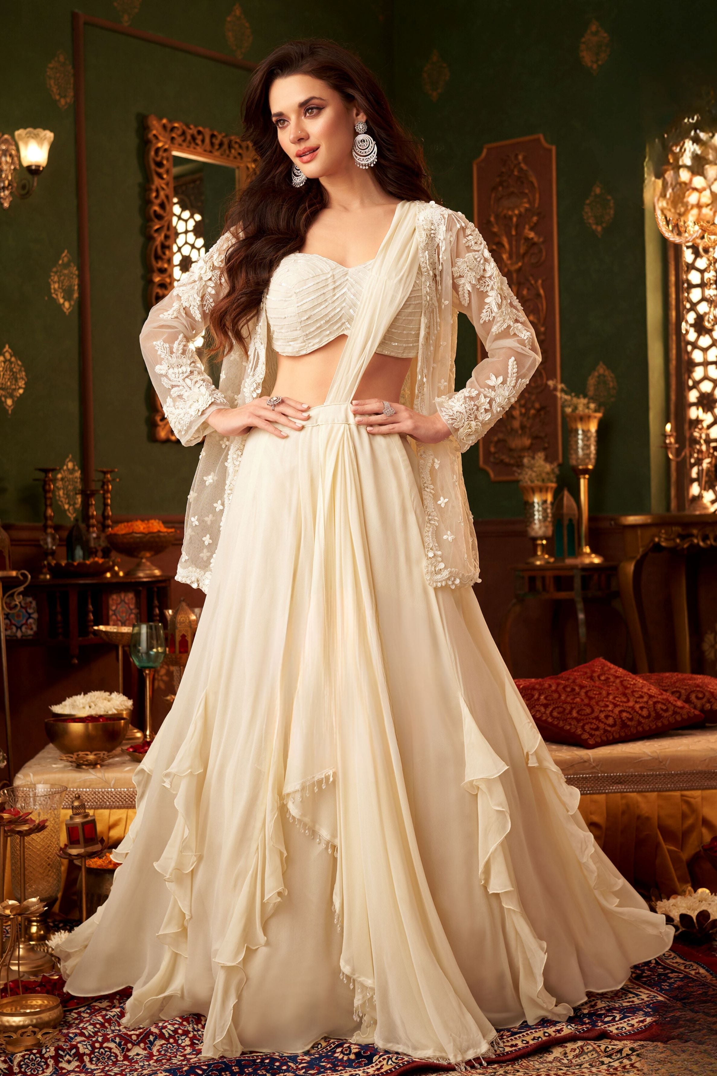 Jasmine White Embellished Draped Saree