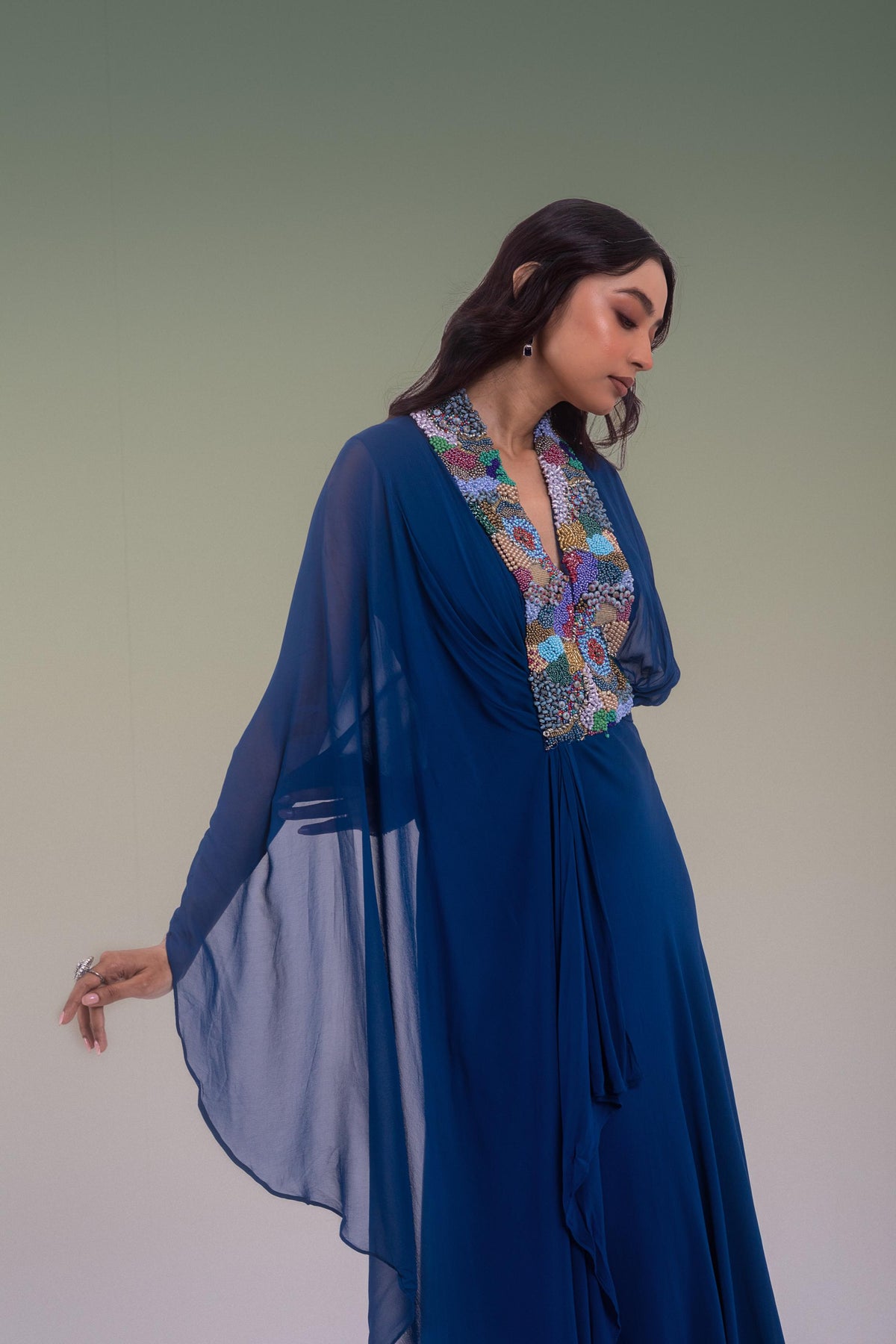 Royal Indigo Embellished Georgette Silk Gown