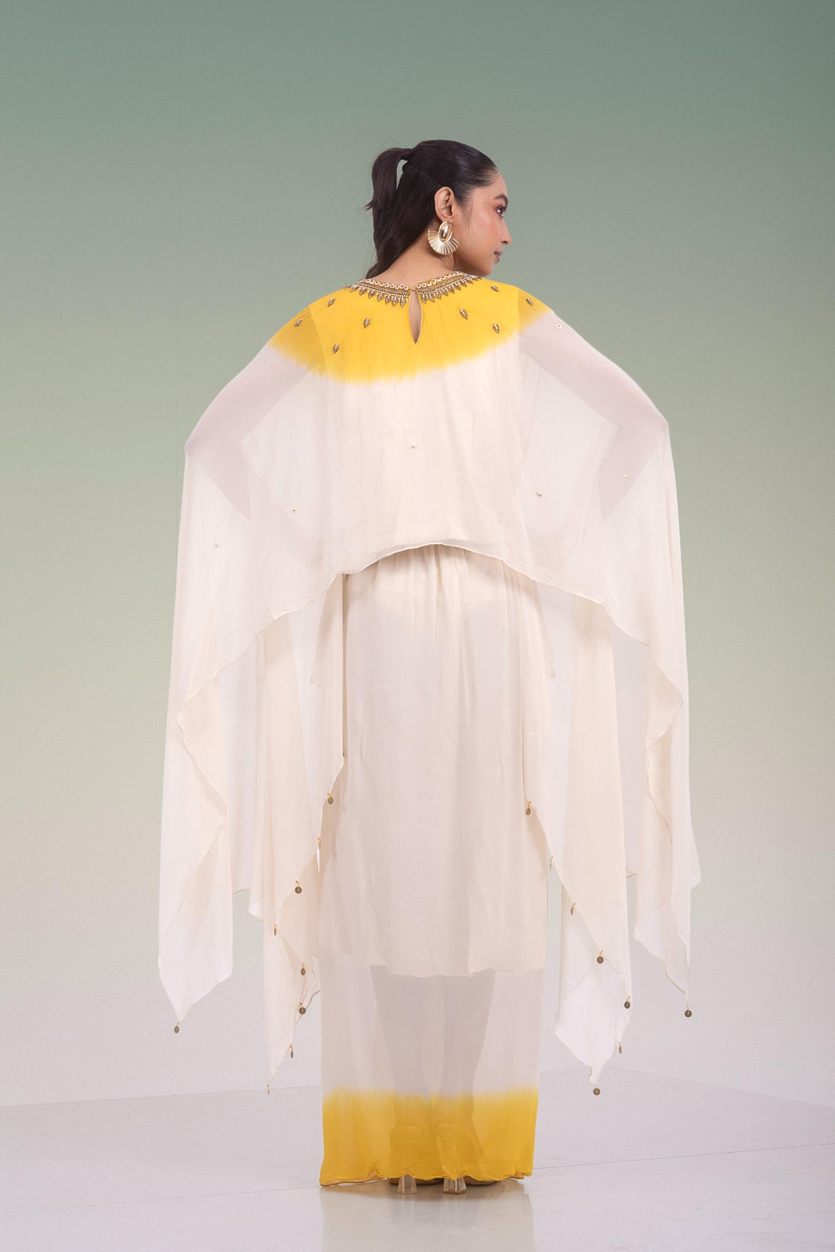 Ivory & Mustard Yellow Georgette Silk Skirt Set