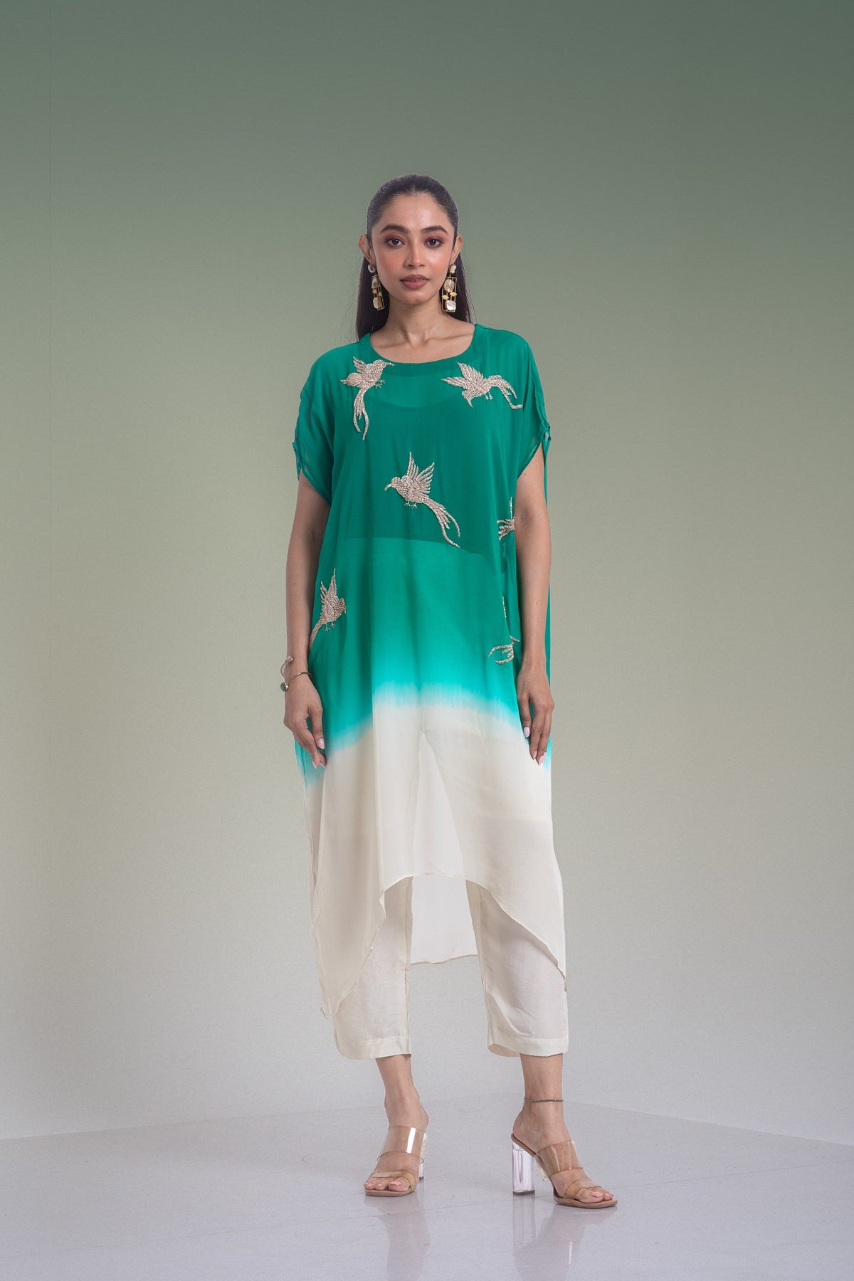 Jade Green Embellished Georgette Silk Co-Ord Set