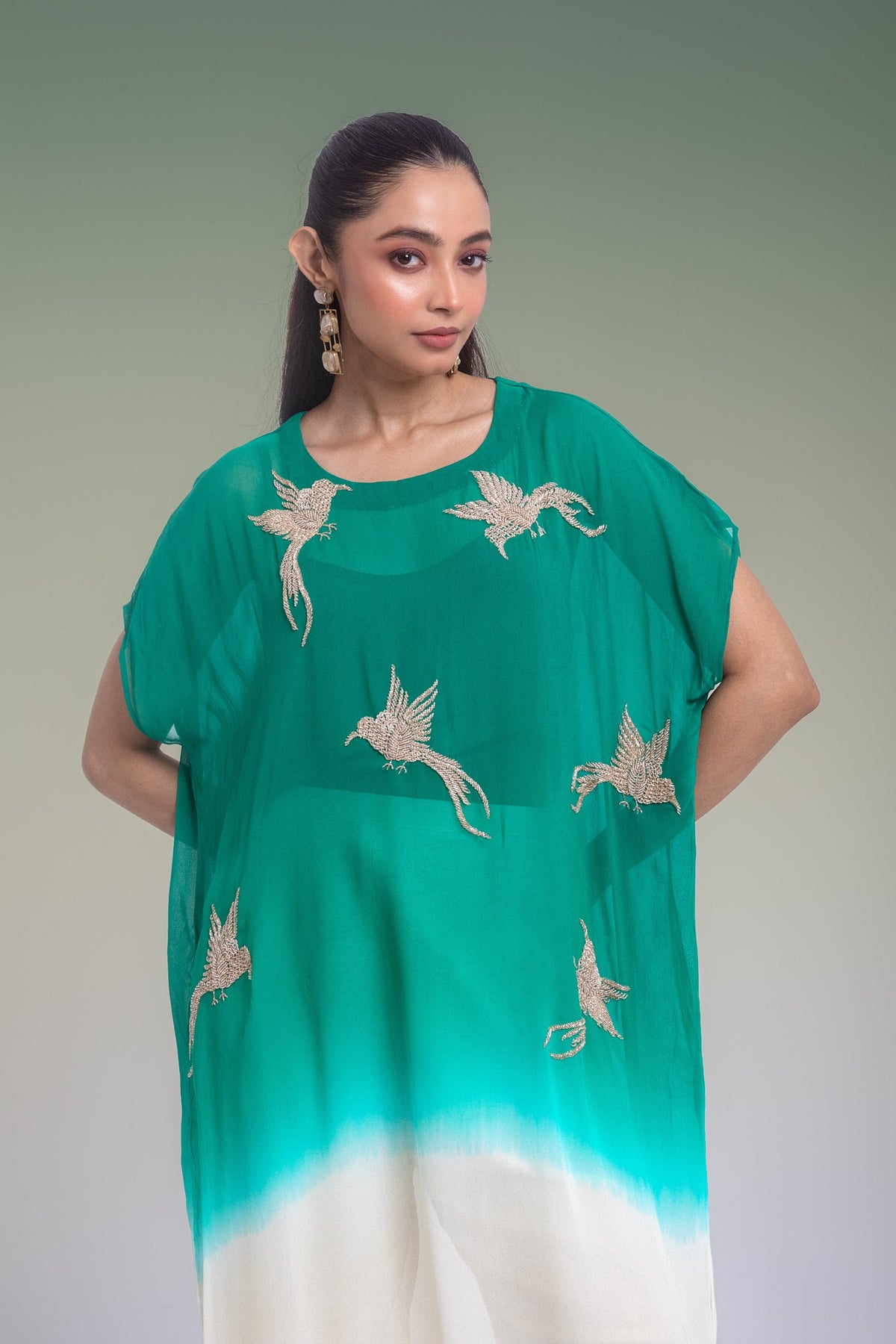 Jade Green Embellished Georgette Silk Co-Ord Set