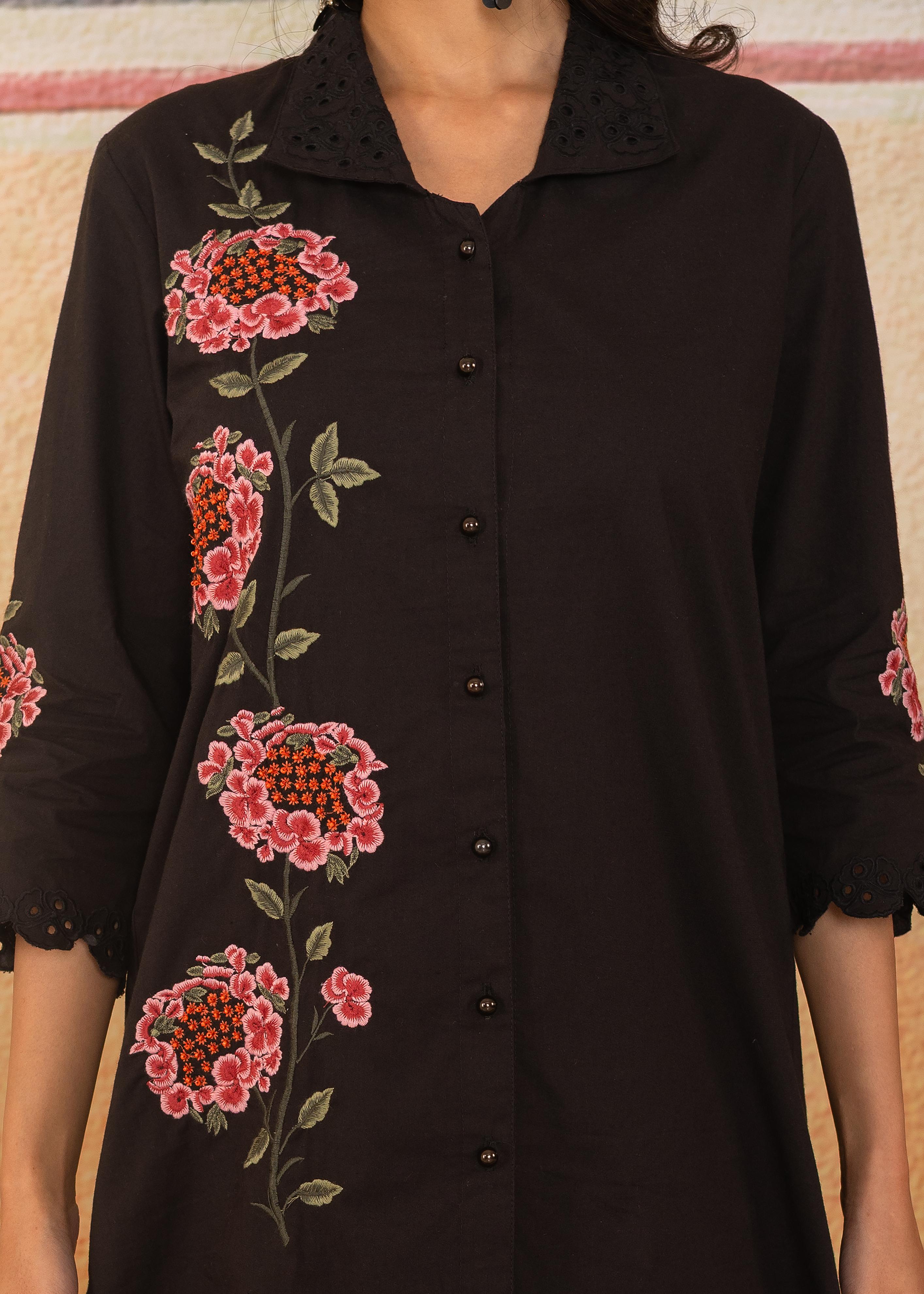 Black Floral Embroidered Co-ord Set