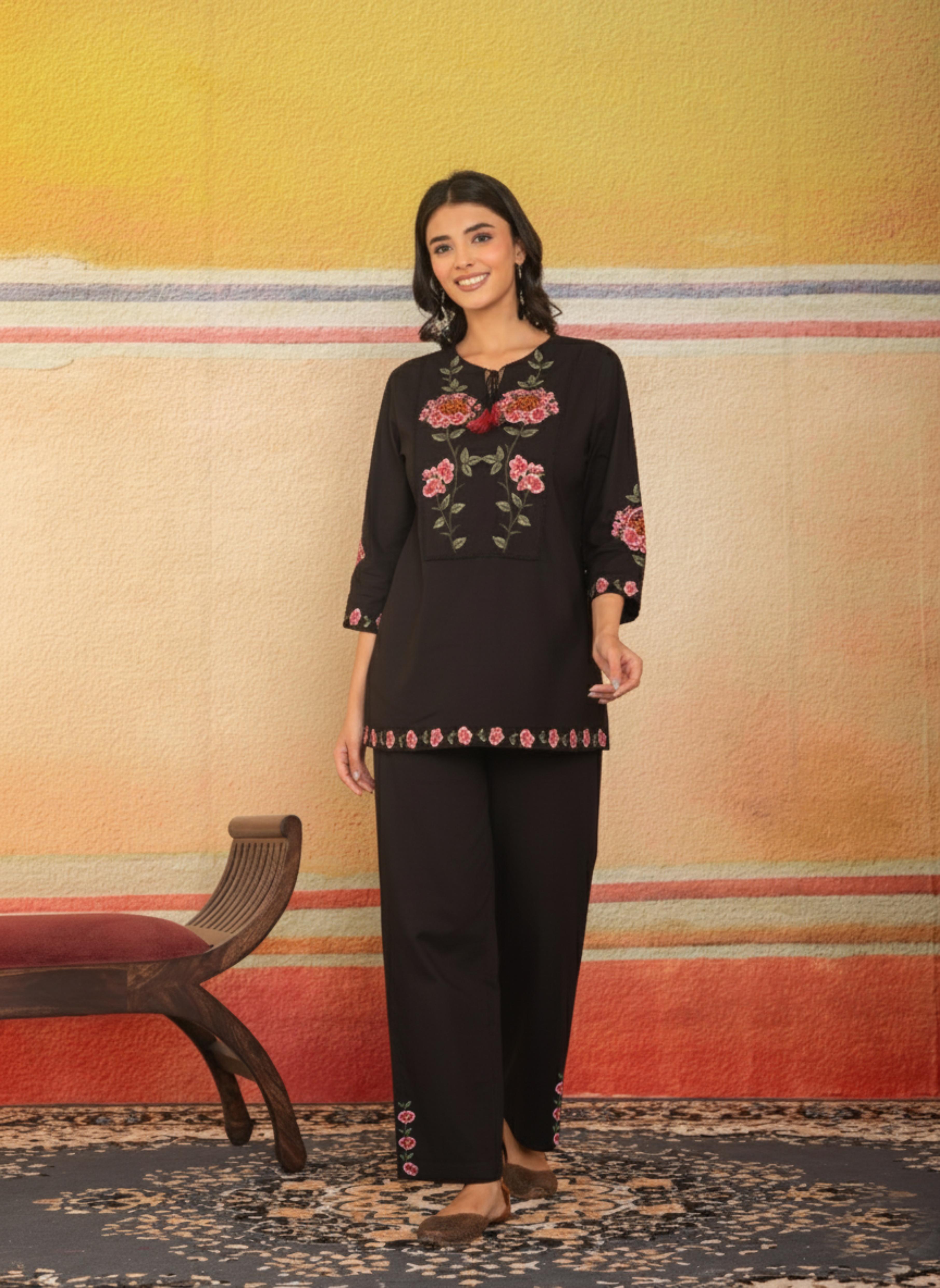 Coal Black Embroidered Co-ord Set