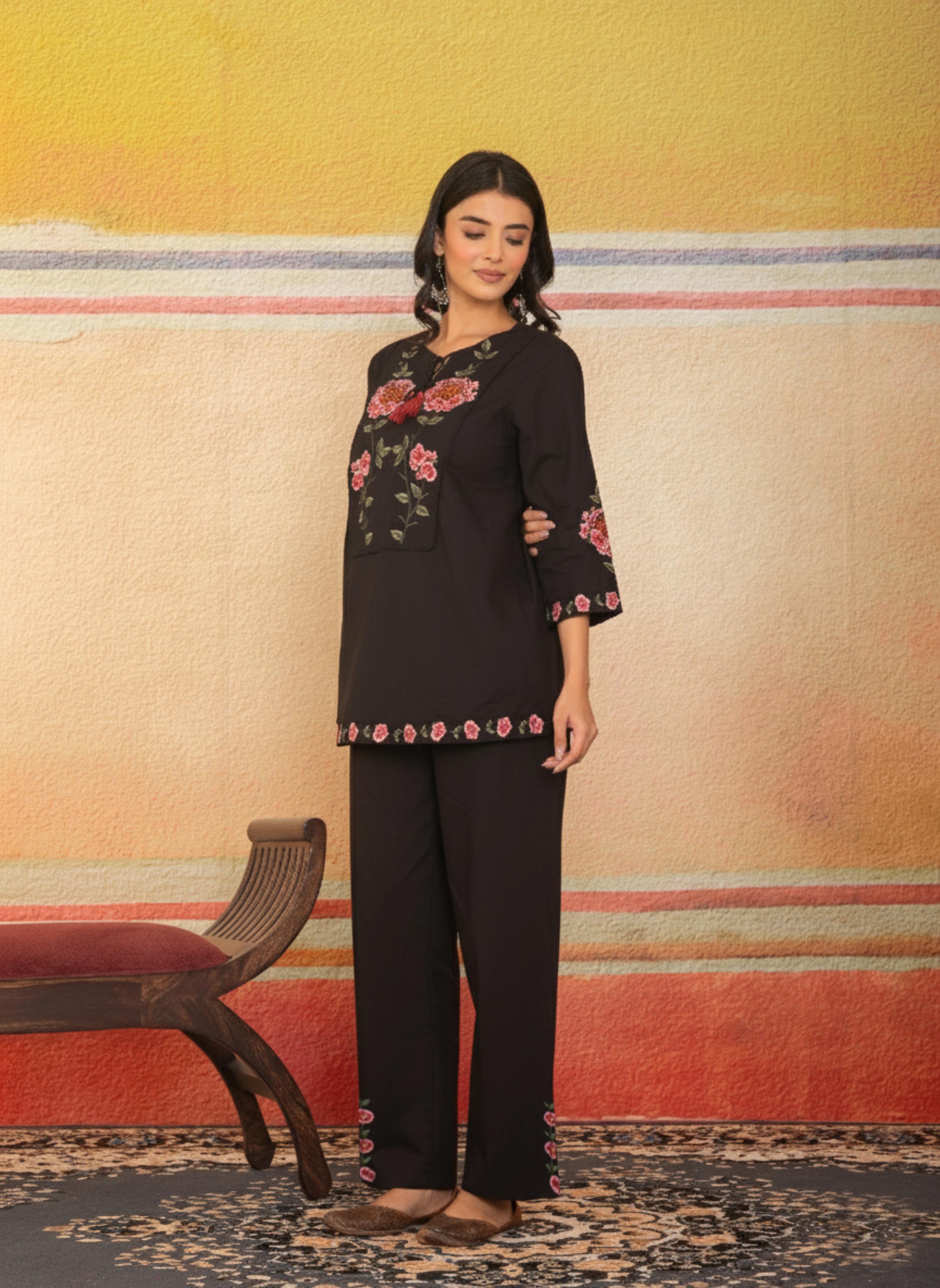 Coal Black Embroidered Co-ord Set