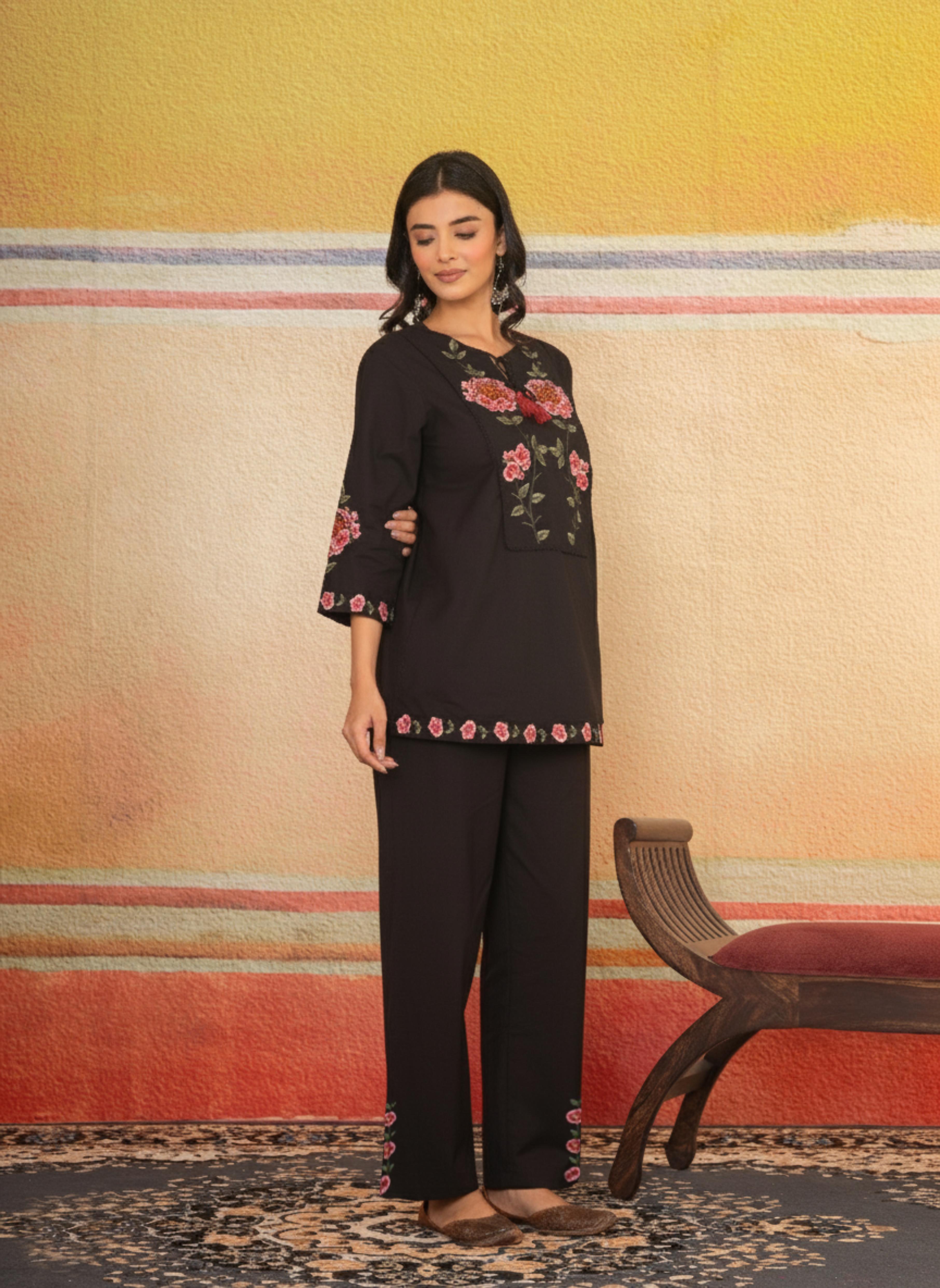 Coal Black Embroidered Co-ord Set