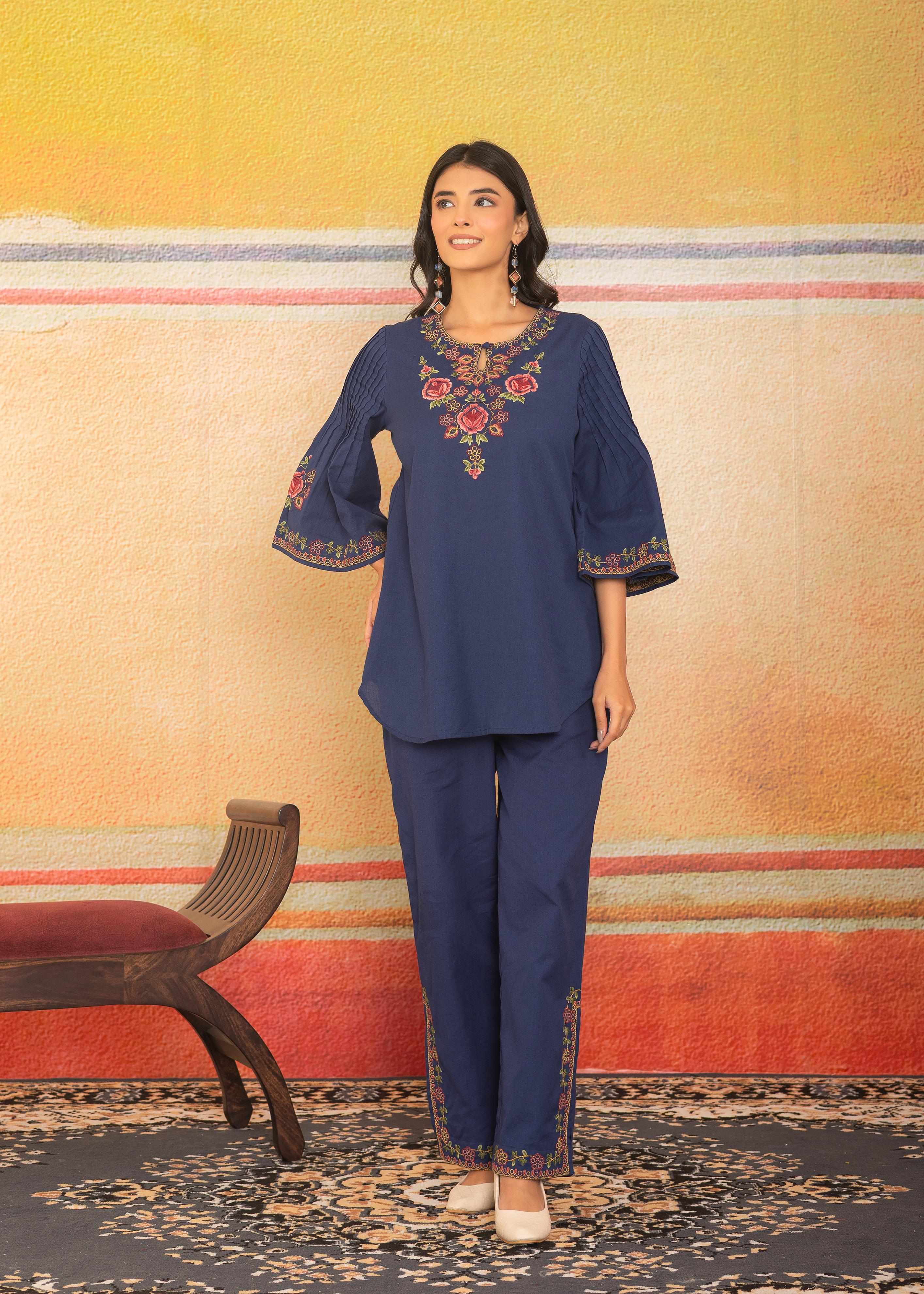 Sapphire Mist Floral Embroidered Co-ord Set