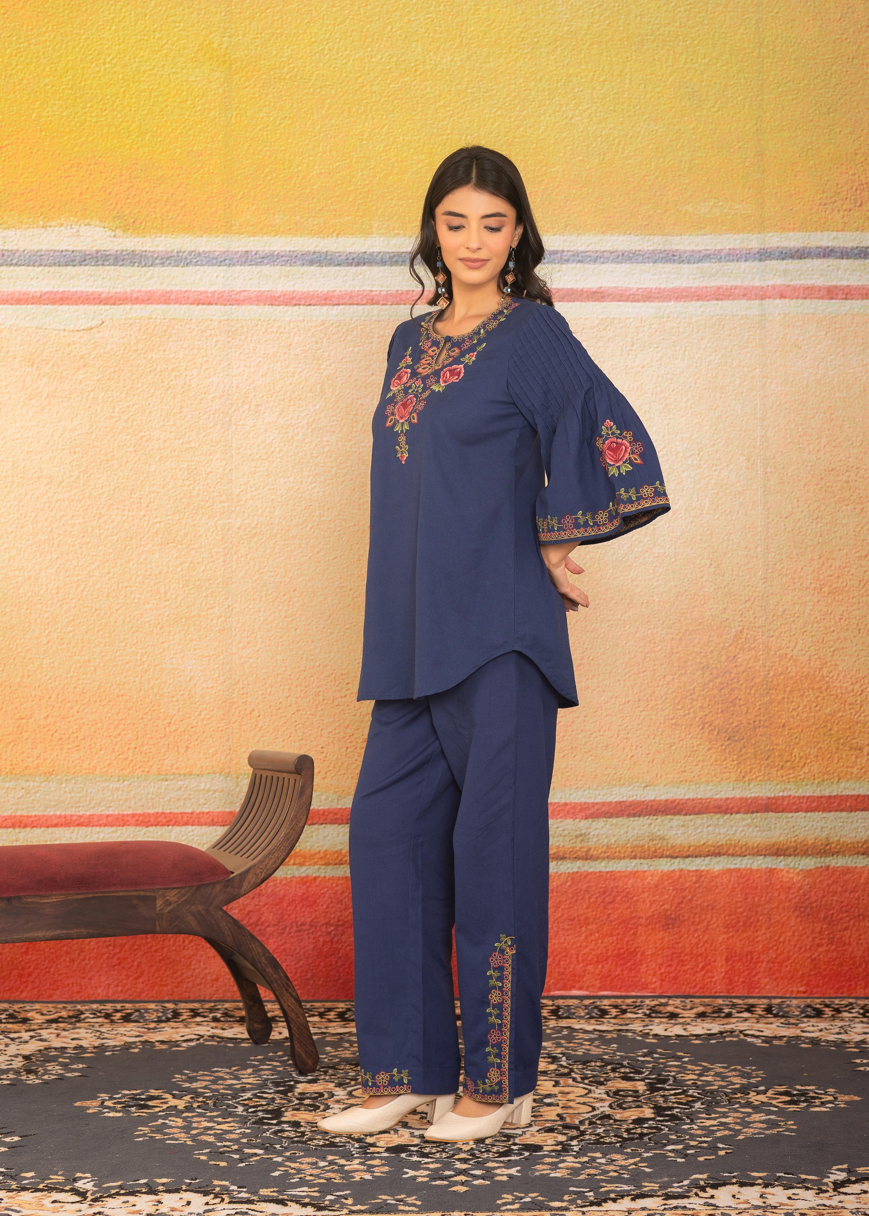 Sapphire Mist Floral Embroidered Co-ord Set