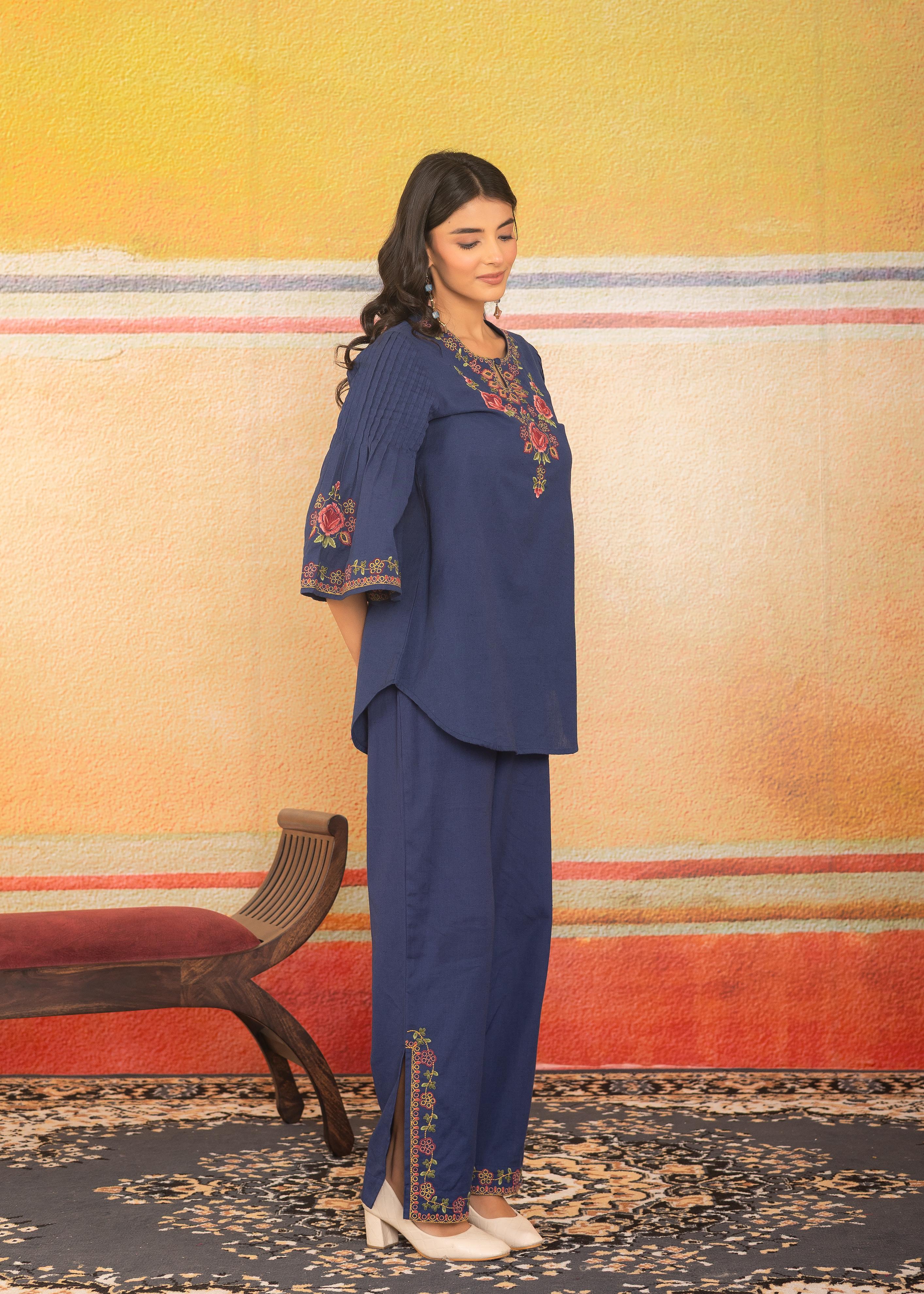 Sapphire Mist Floral Embroidered Co-ord Set