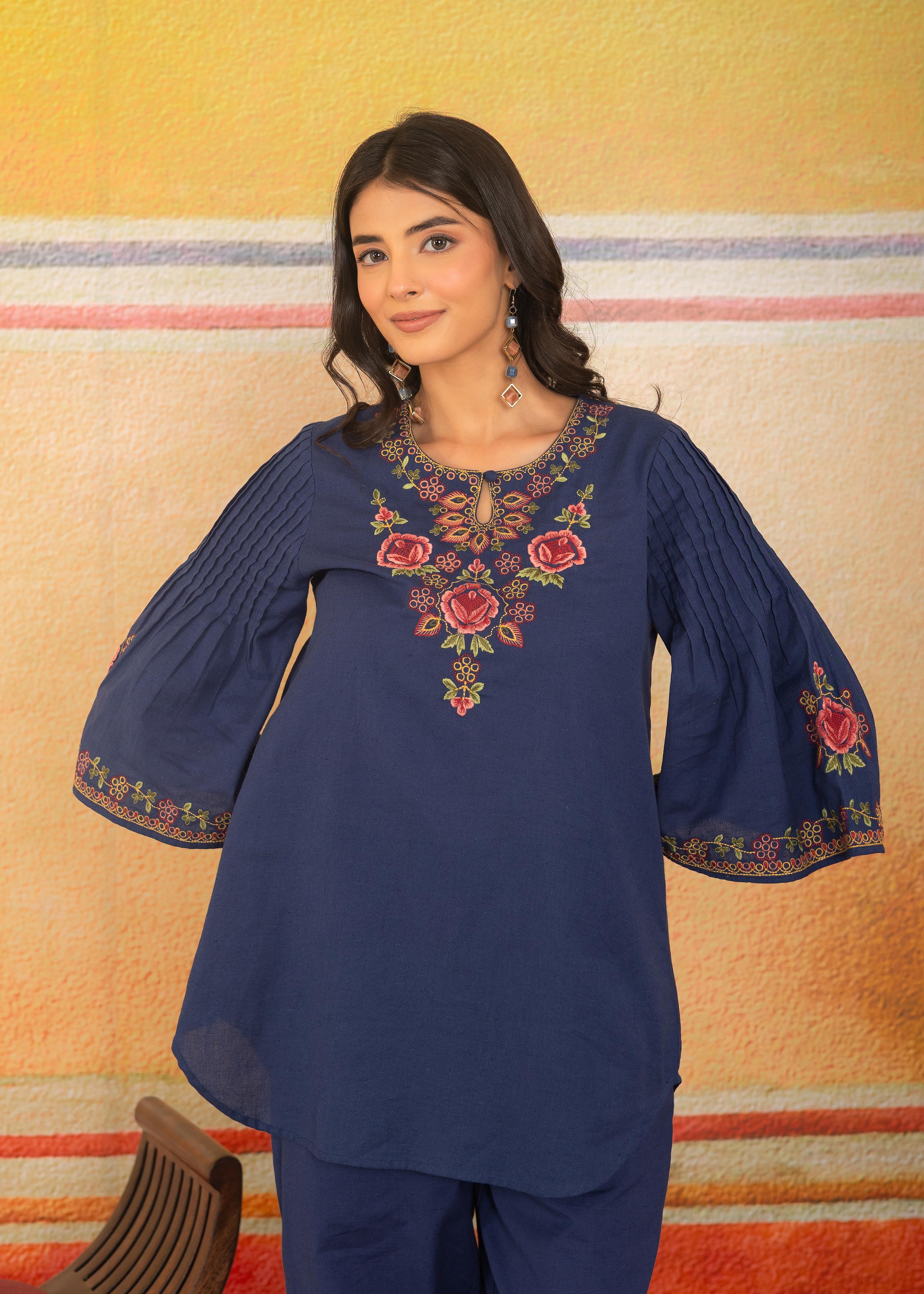 Sapphire Mist Floral Embroidered Co-ord Set