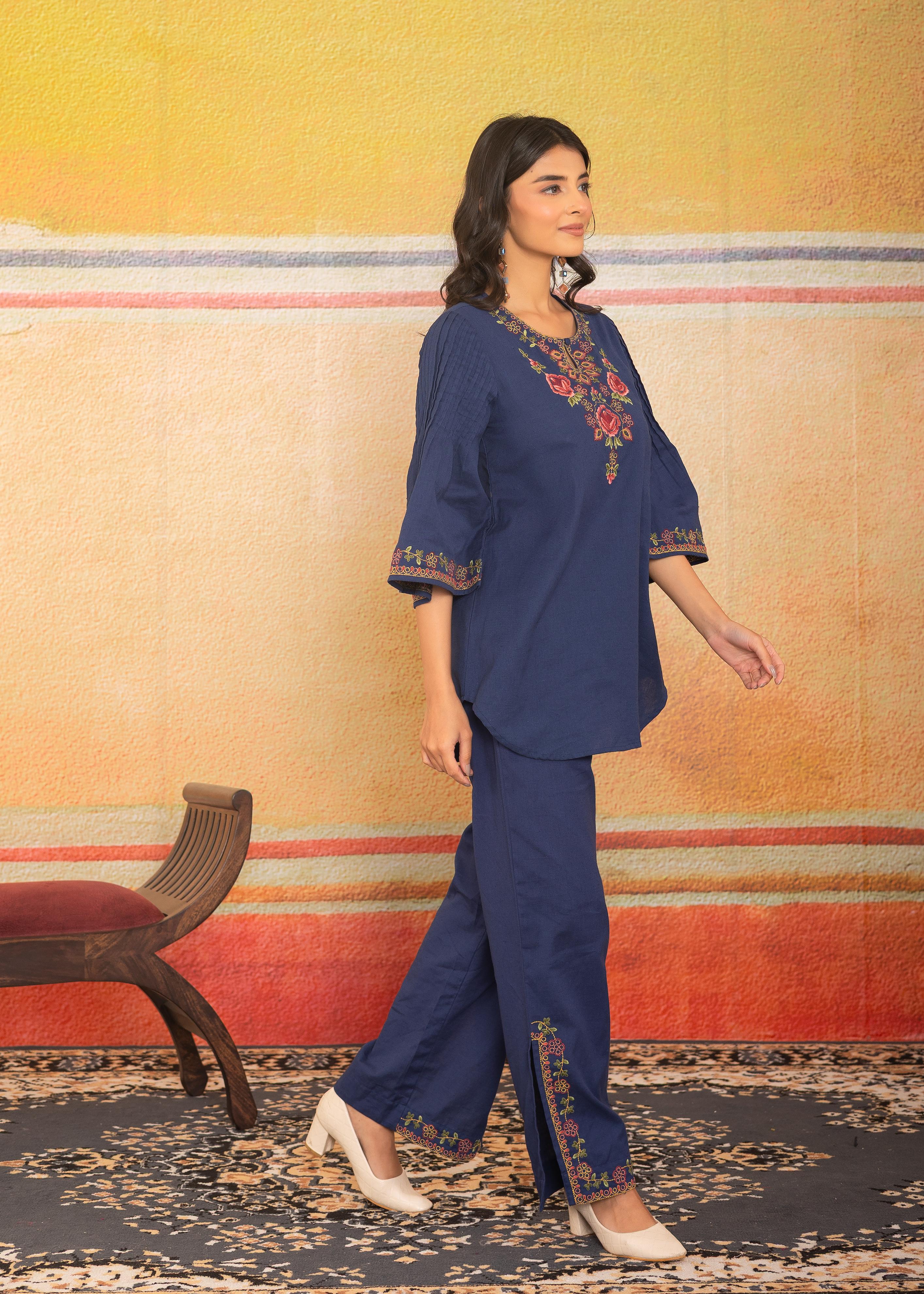 Sapphire Mist Floral Embroidered Co-ord Set