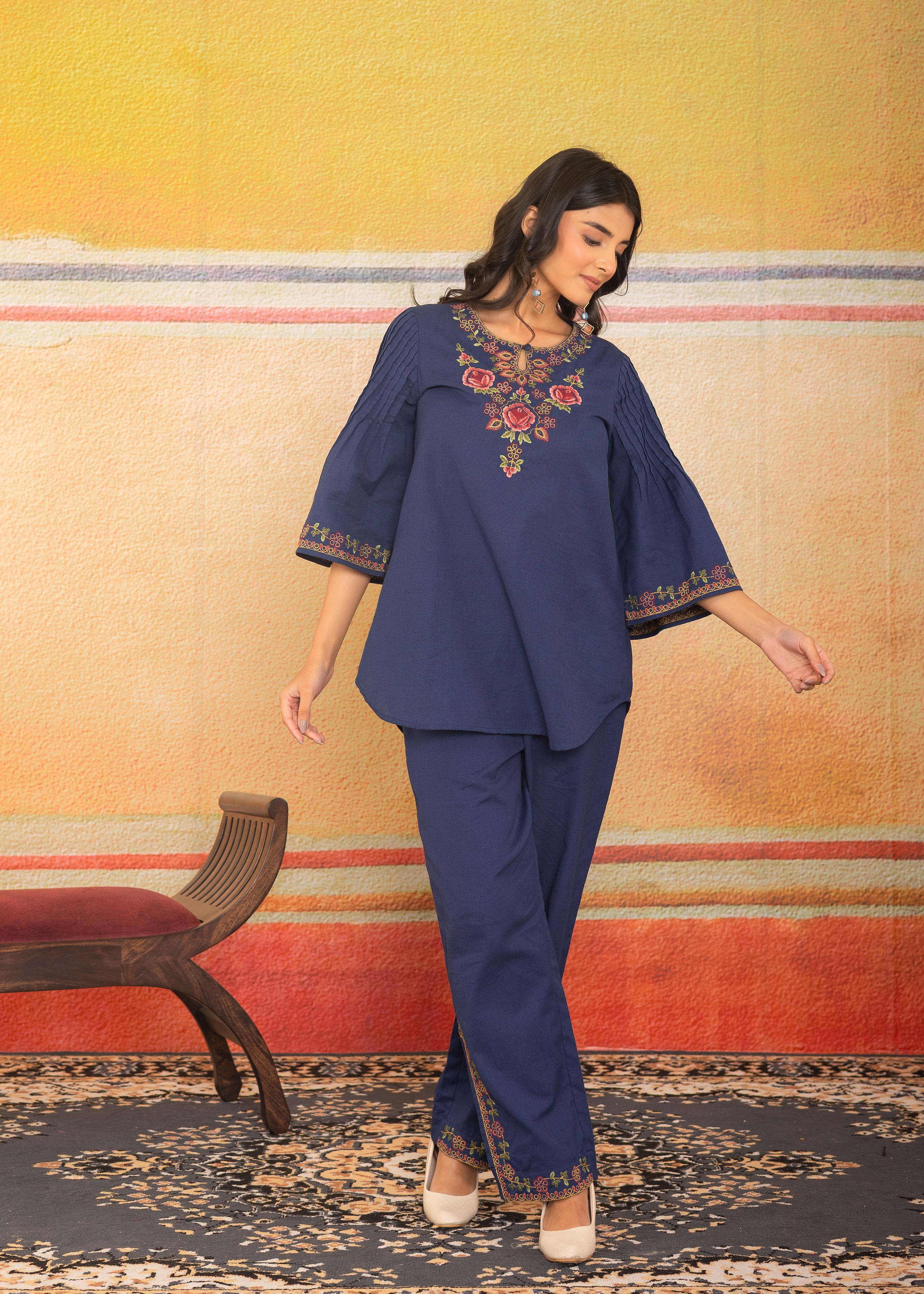 Sapphire Mist Floral Embroidered Co-ord Set