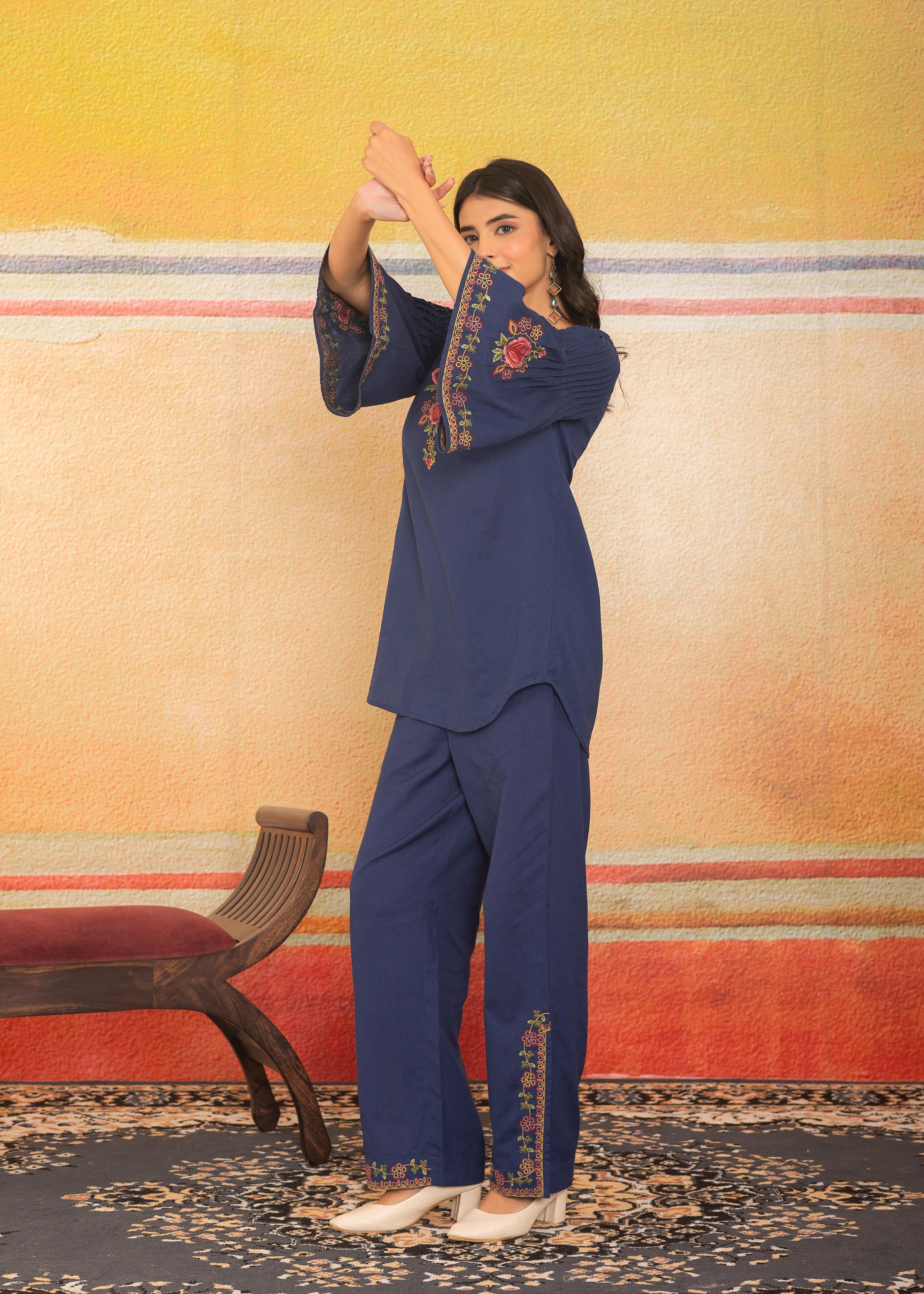 Sapphire Mist Floral Embroidered Co-ord Set