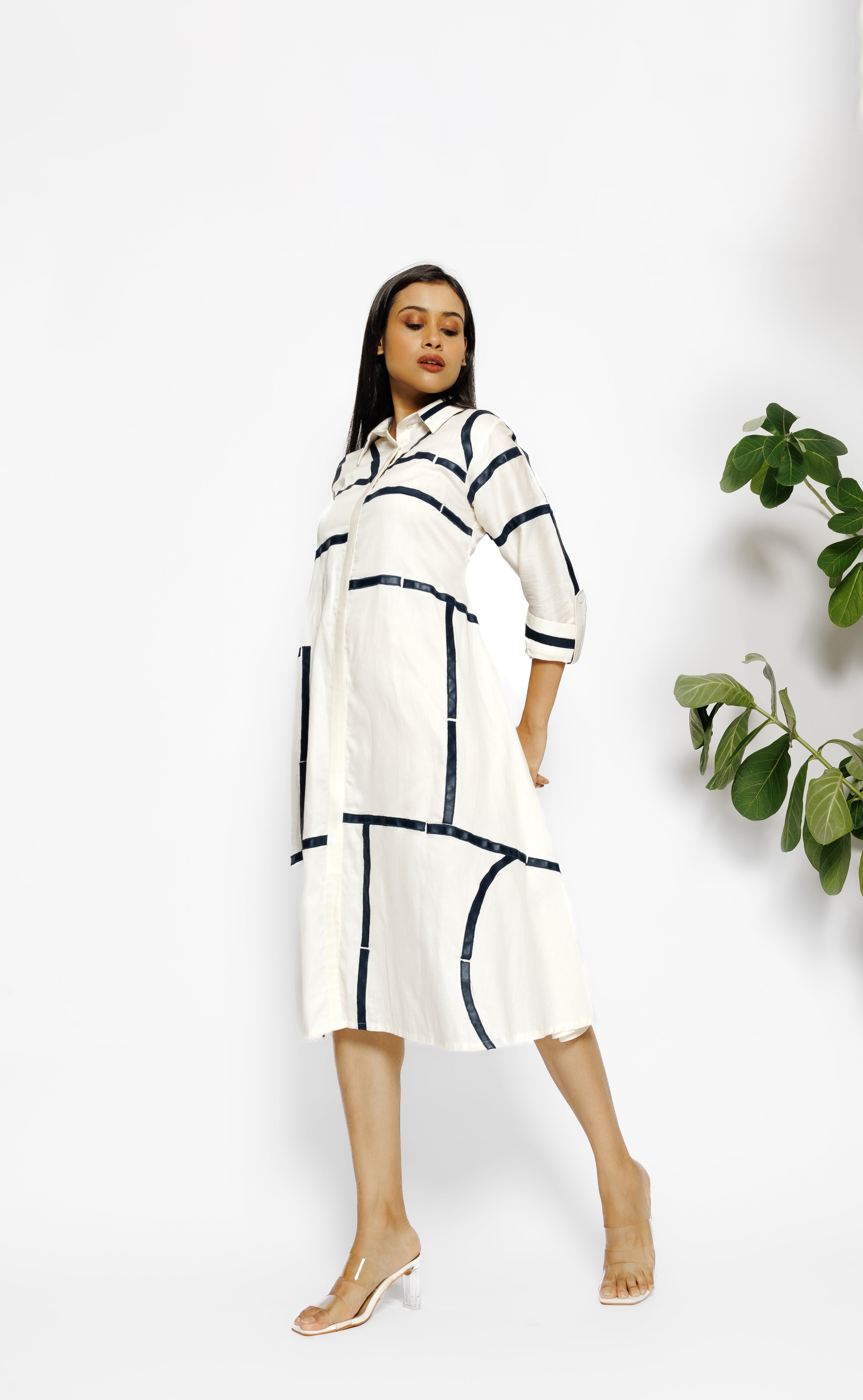 Ivory Stripes Printed Malai Cotton Tunic Dress