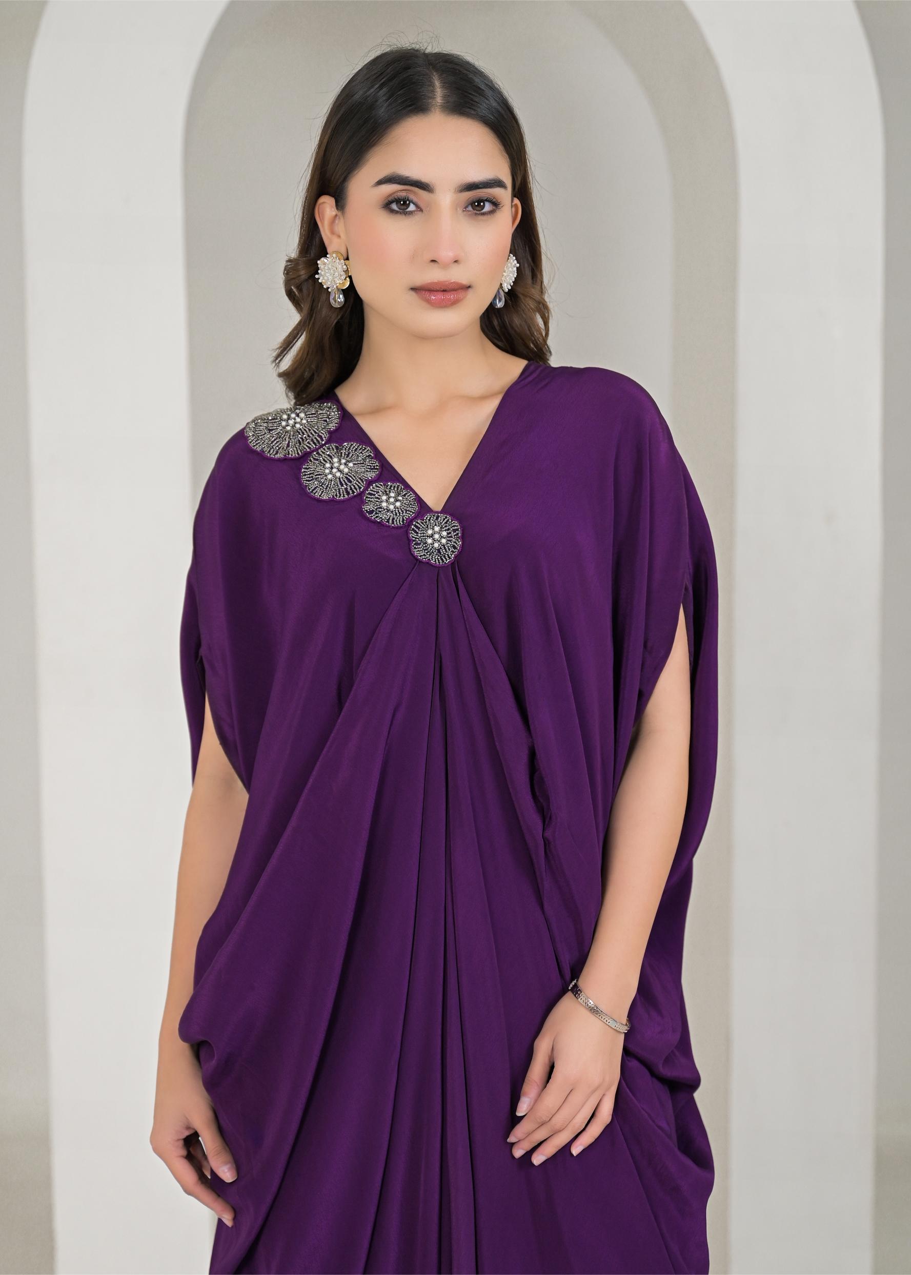 Purple Embellished Premium Silk Gown