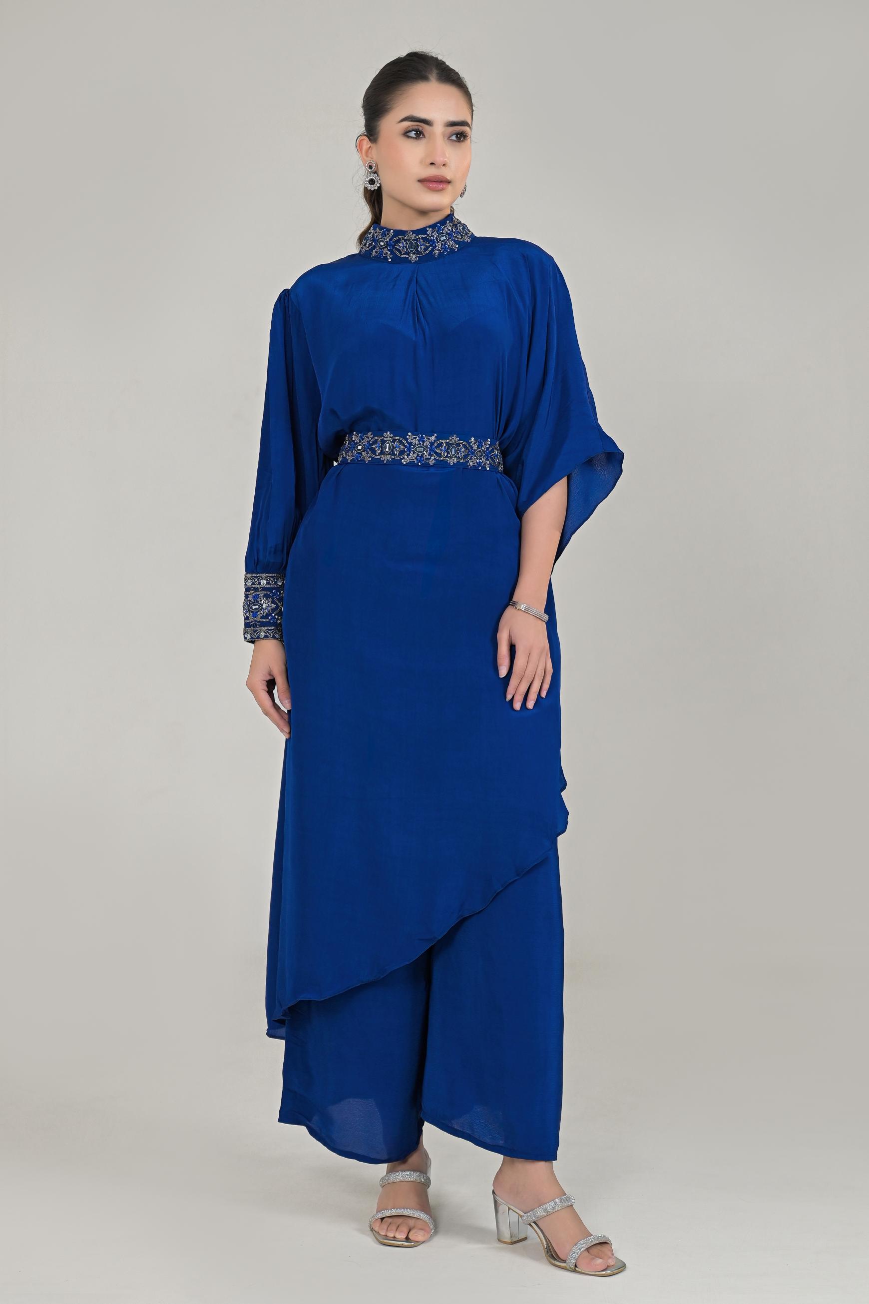 Imperial Blue Embellished Premium Silk Palazzo Set