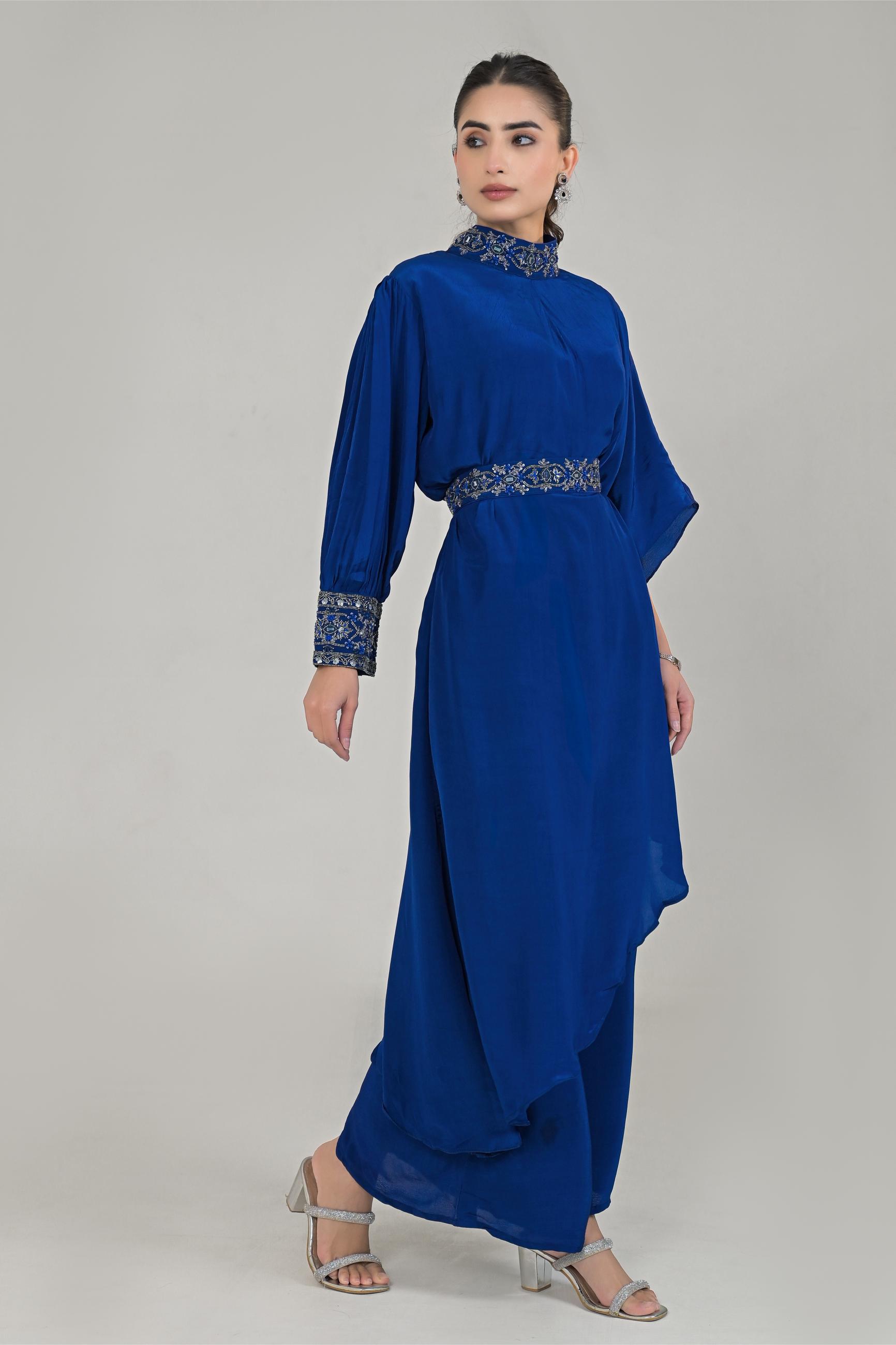 Imperial Blue Embellished Premium Silk Palazzo Set