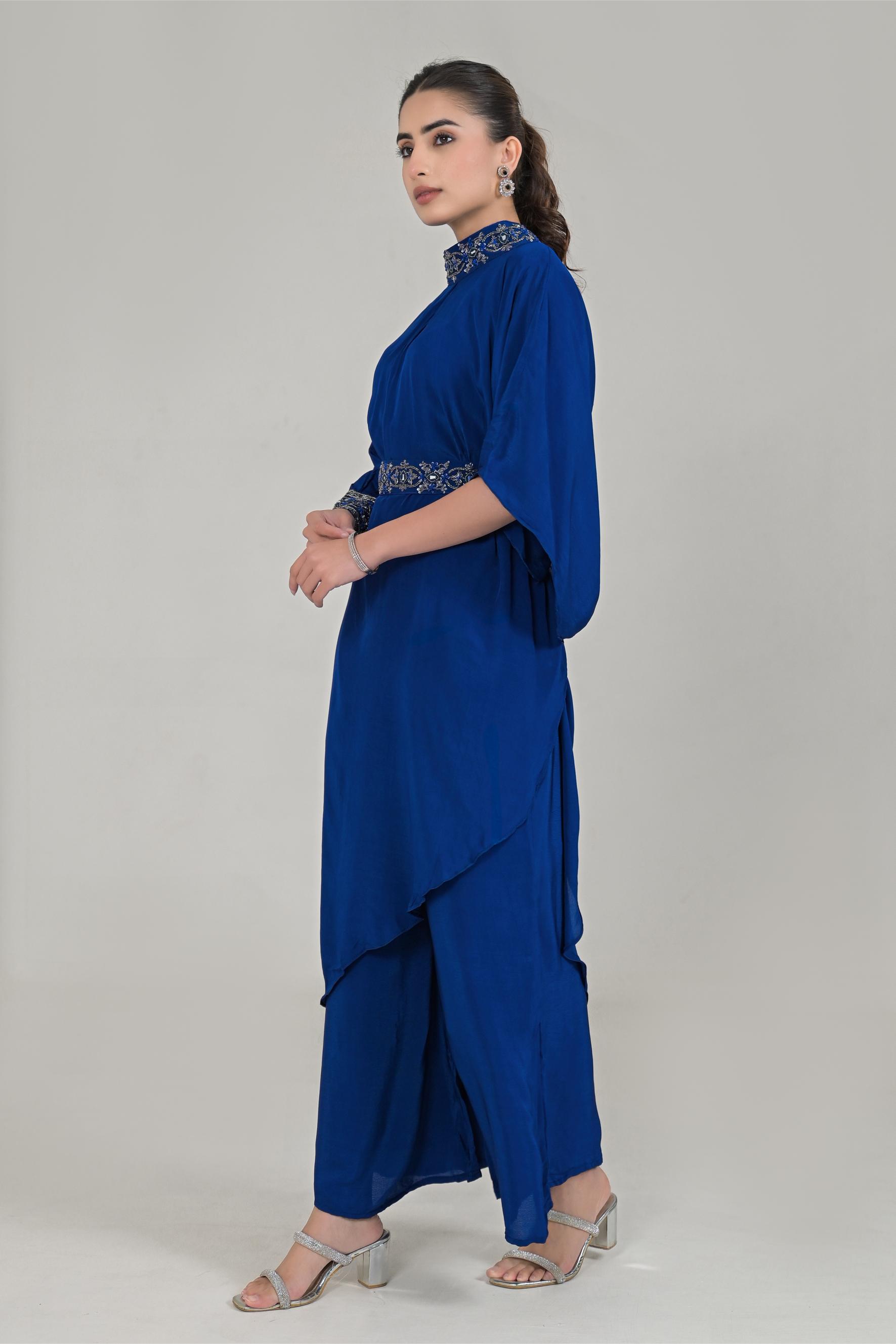 Imperial Blue Embellished Premium Silk Palazzo Set