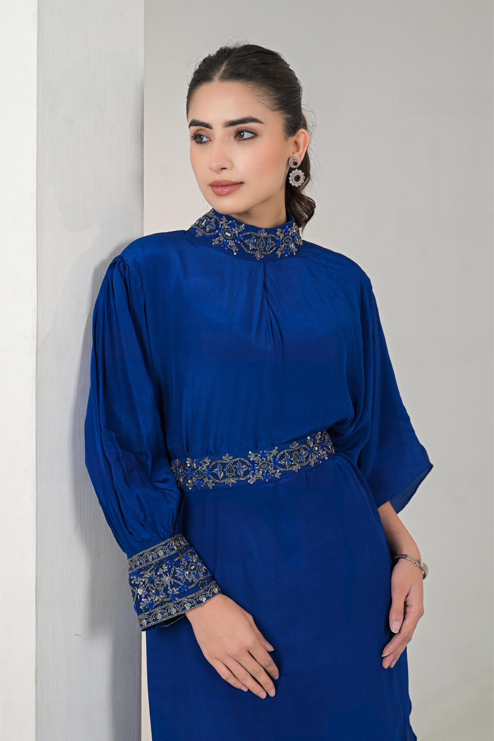 Imperial Blue Embellished Premium Silk Palazzo Set