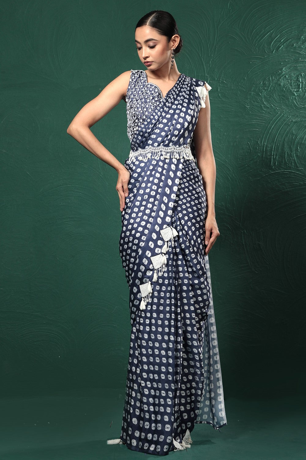 Blue Bandhani Satin Silk Saree