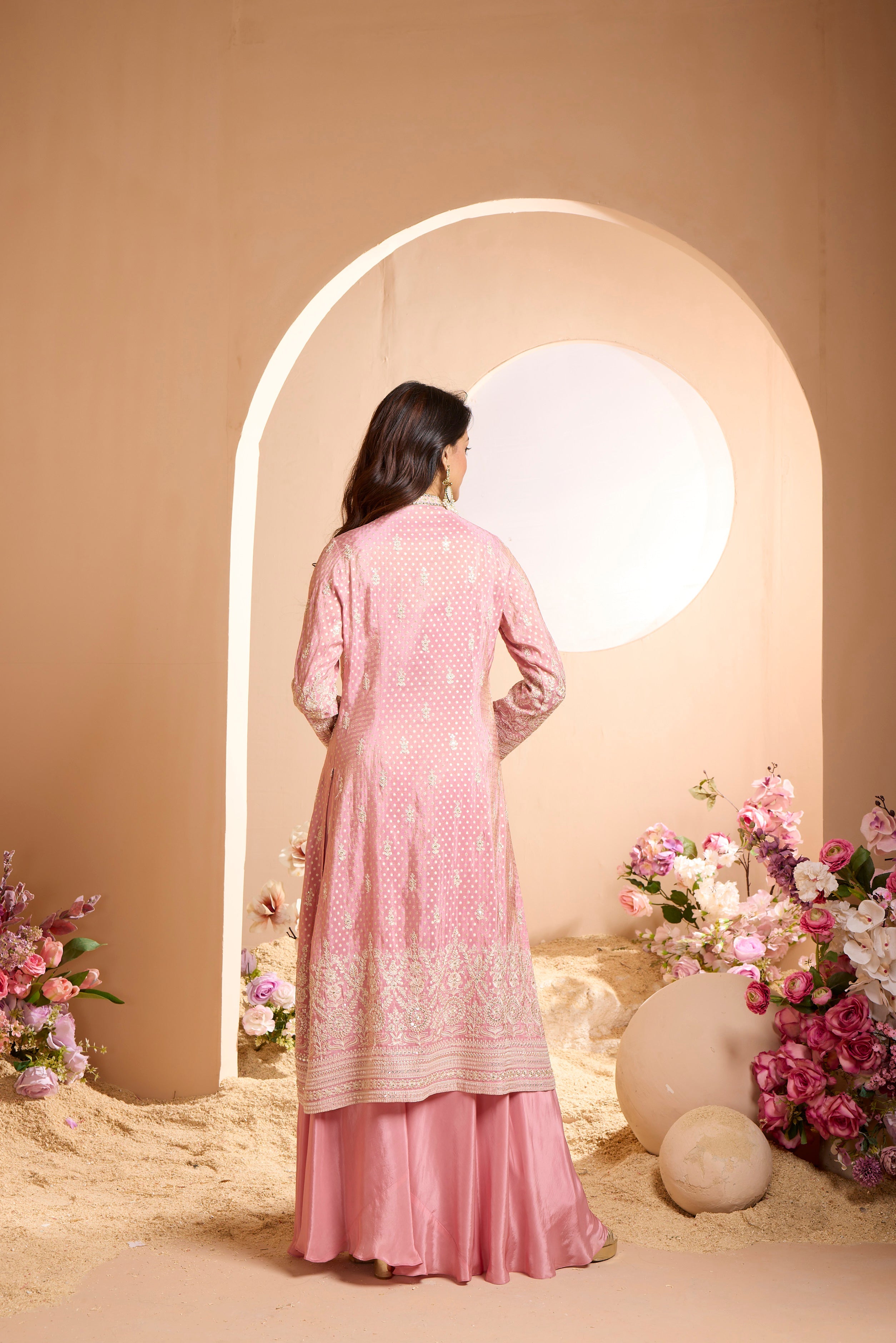 Florence Pink Embellished Italian Silk Cape Set