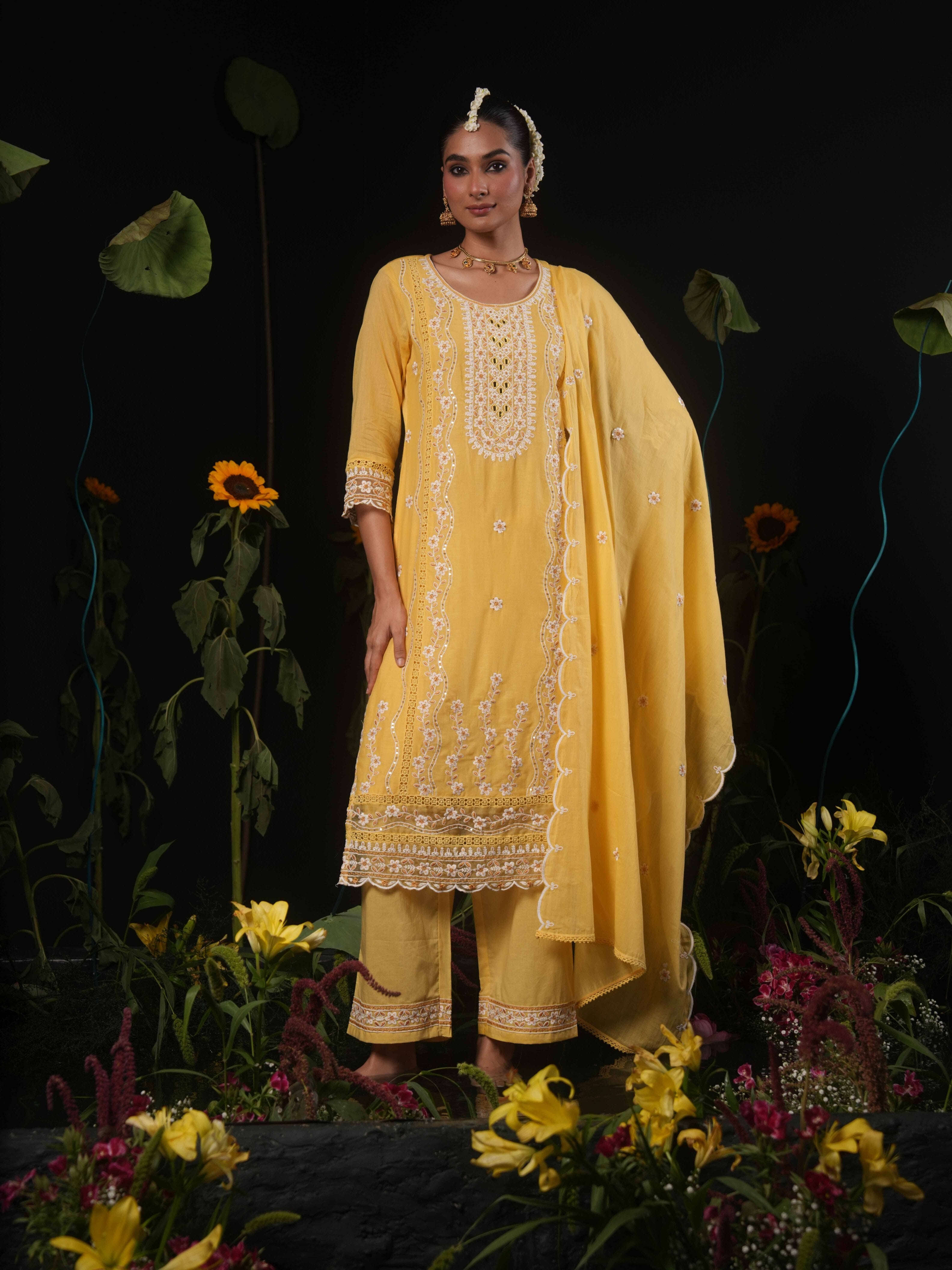 Sunshine Flora Embellished Cotton Pant Set