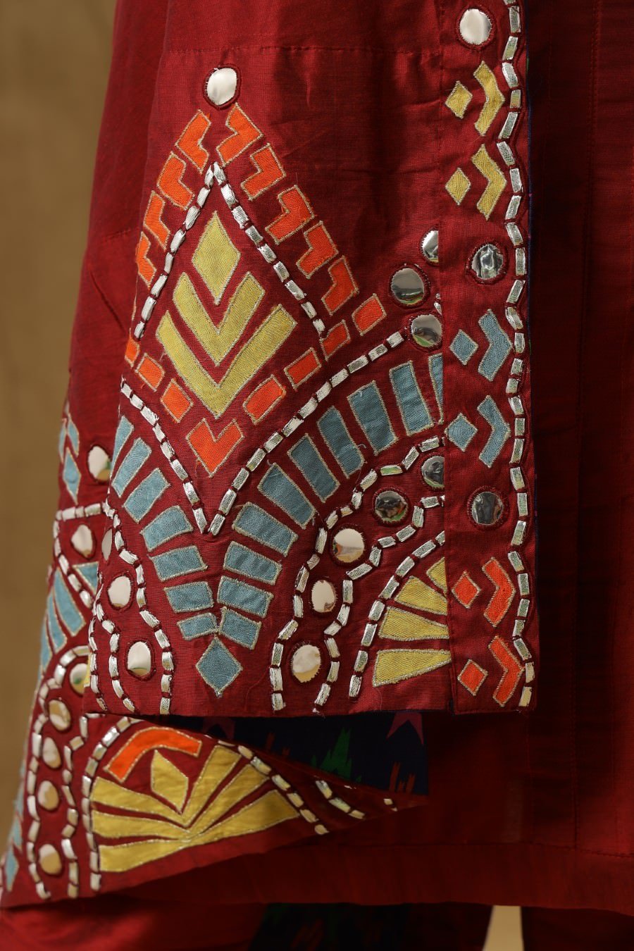 Maroon Dola Silk Kurta Pant And Jacket Set