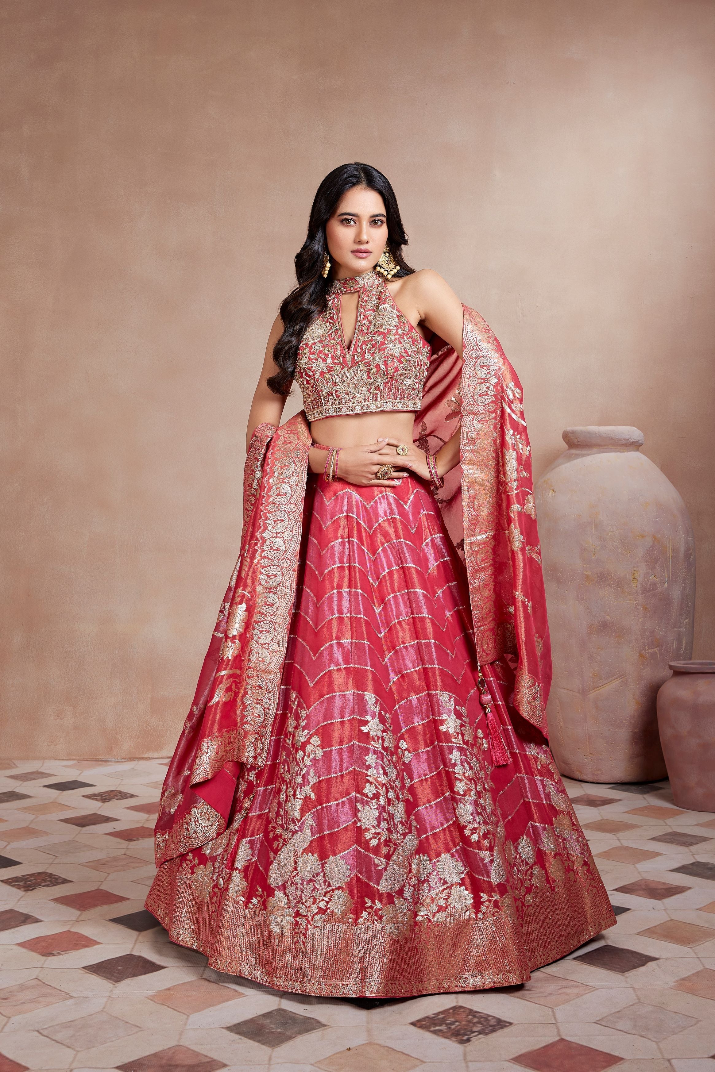 Blush Pink Embellished Belgium Silk Lehenga Set