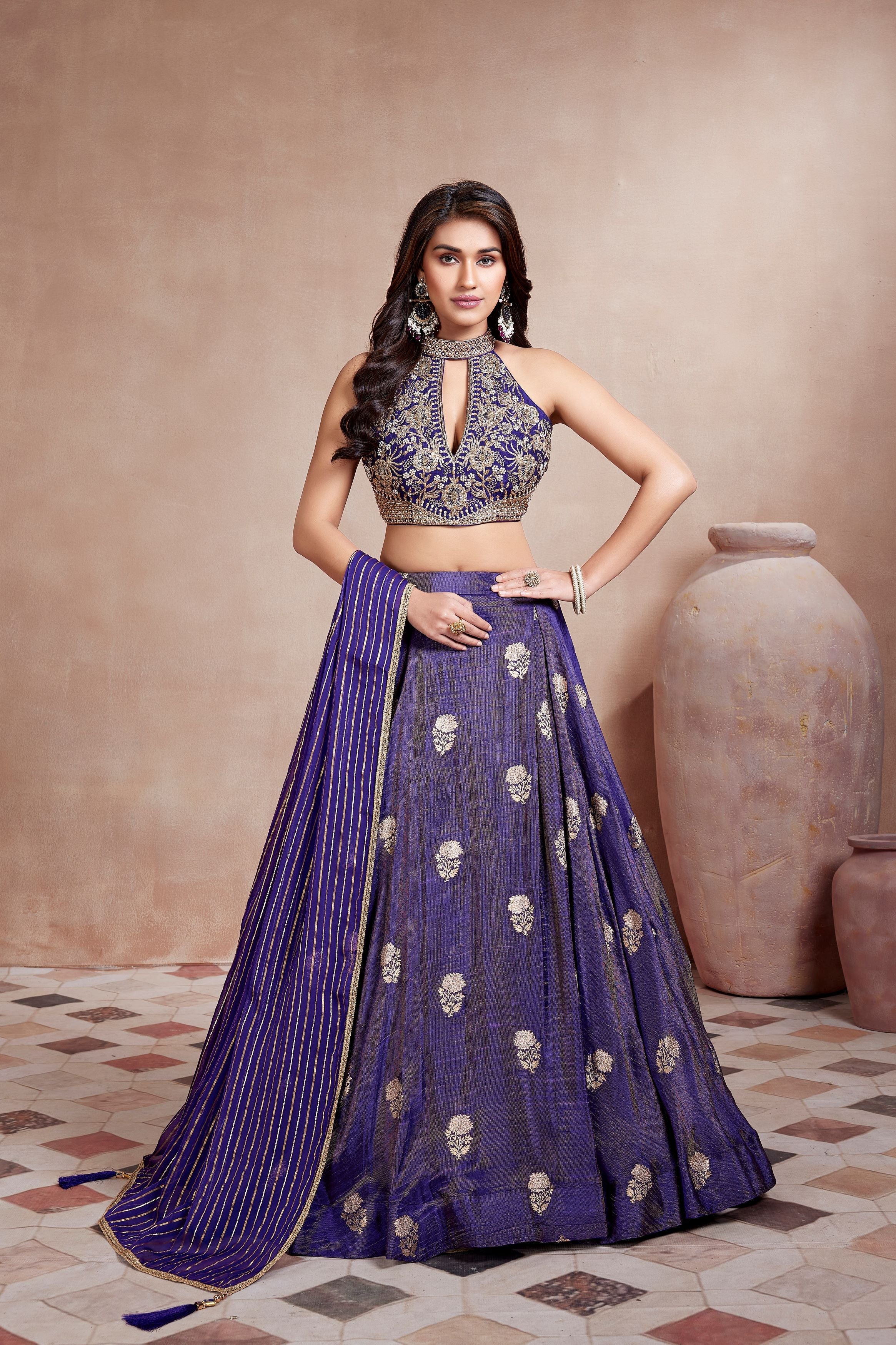 Blue Embellished Premium Silk Lehenga Set