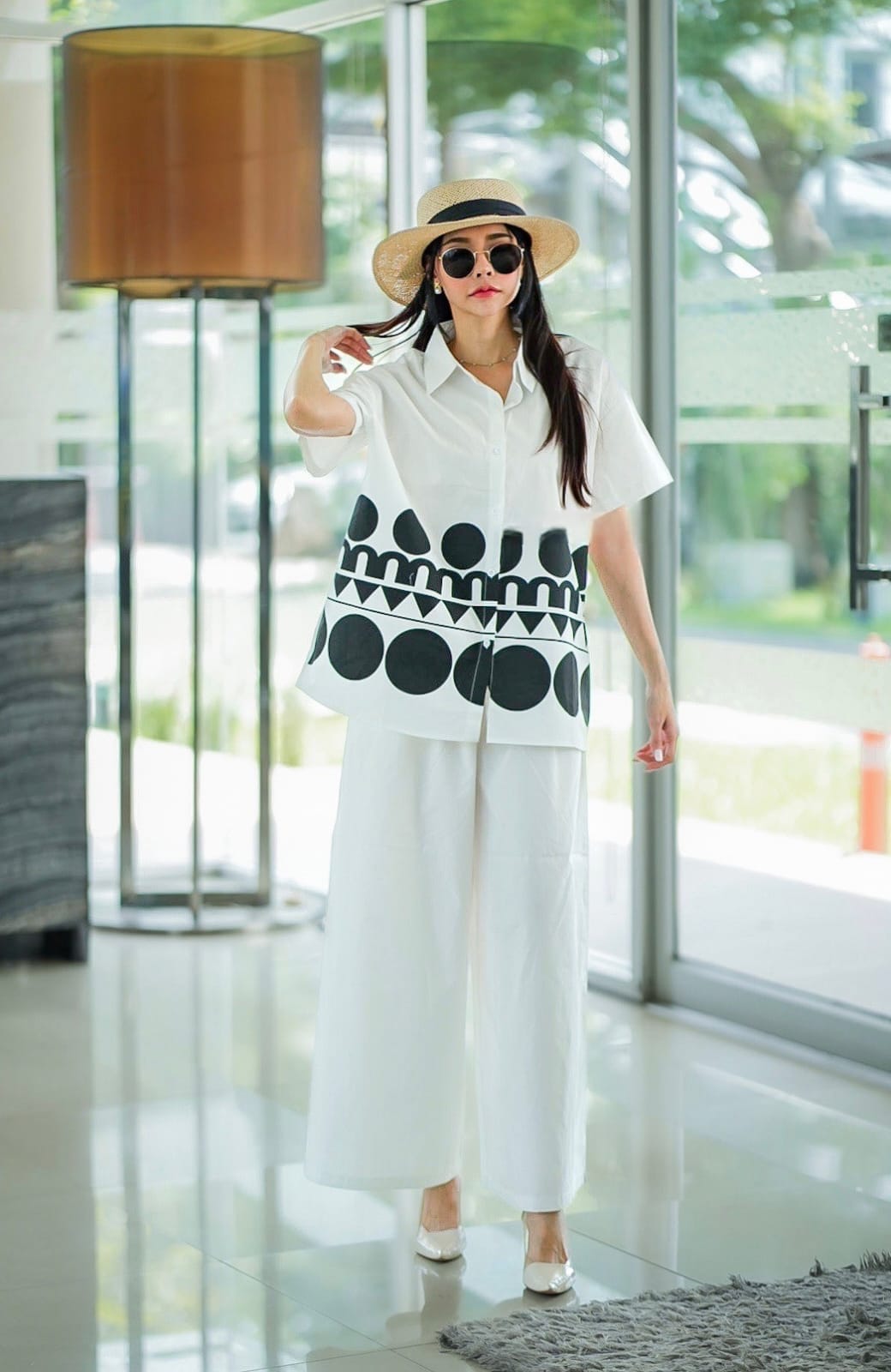 White Plastisol Printed Cotton Co-Ord Set