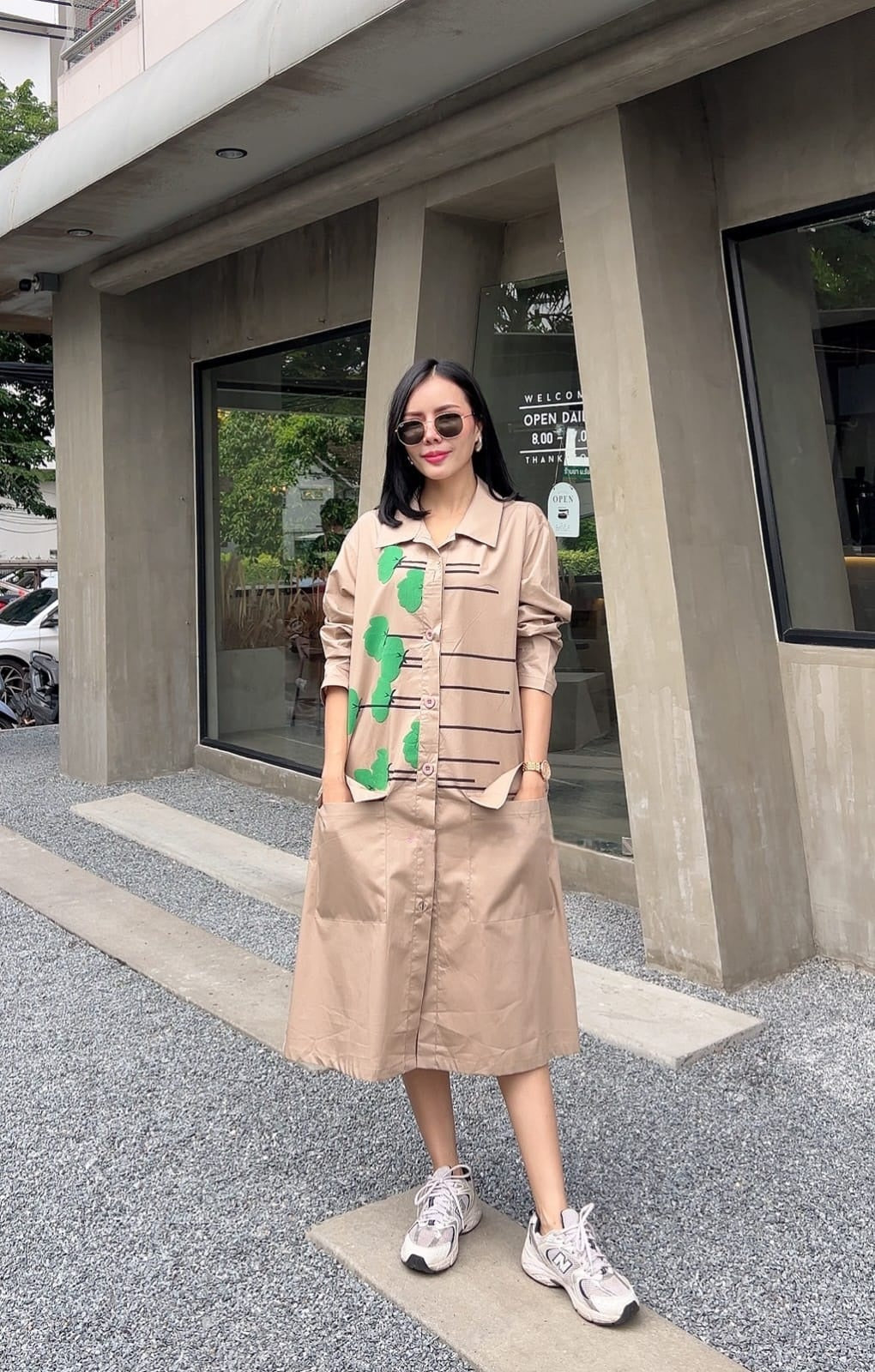 Sandstone Bloom Plastisol Printed Cotton Shirt Dress