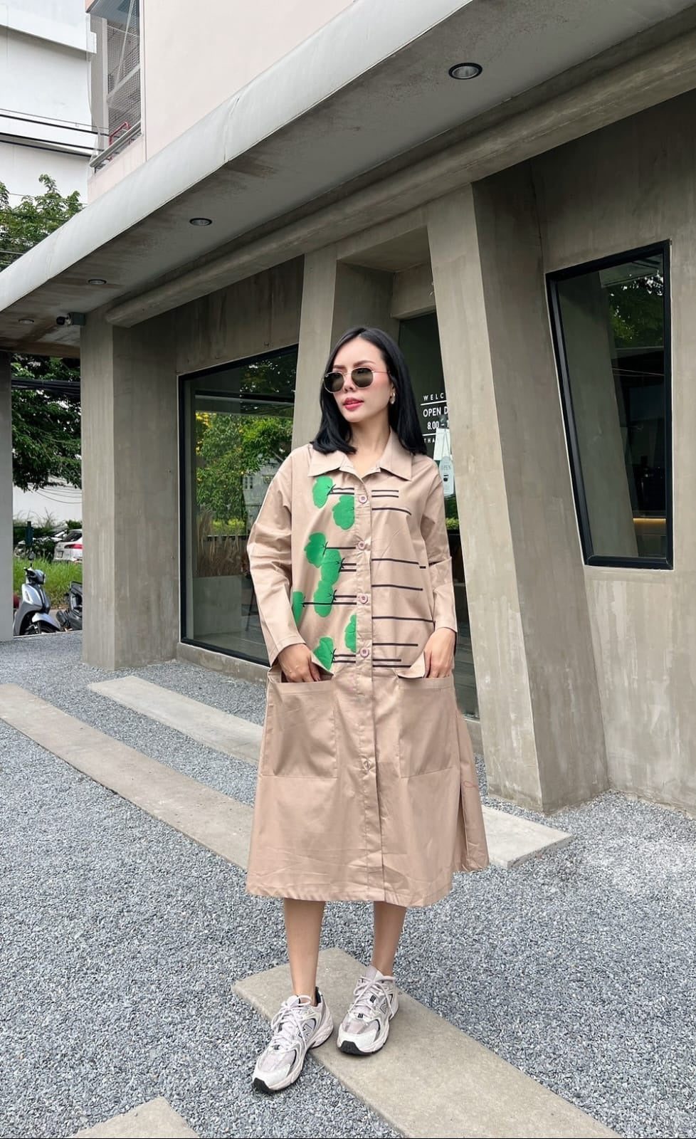 Sandstone Bloom Plastisol Printed Cotton Shirt Dress